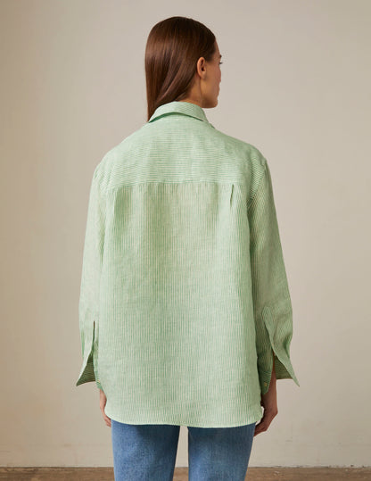 Delina oversized green linen striped shirt