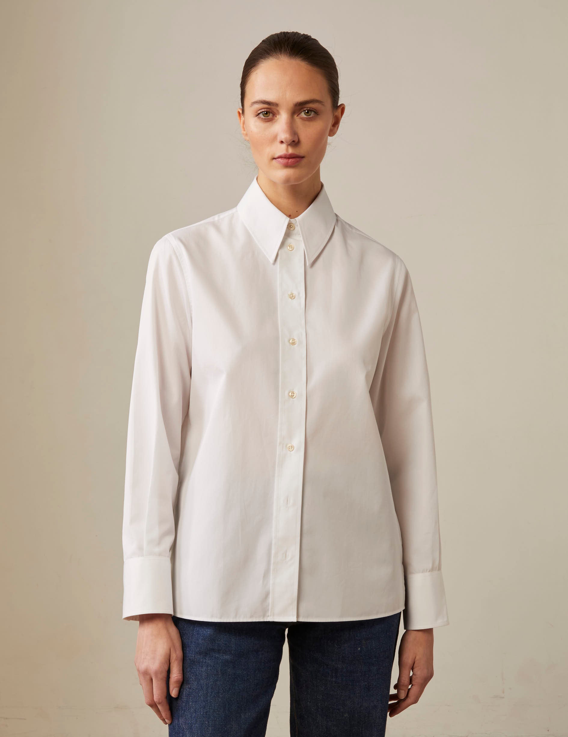 White Hannie shirt - Poplin - Long Collar