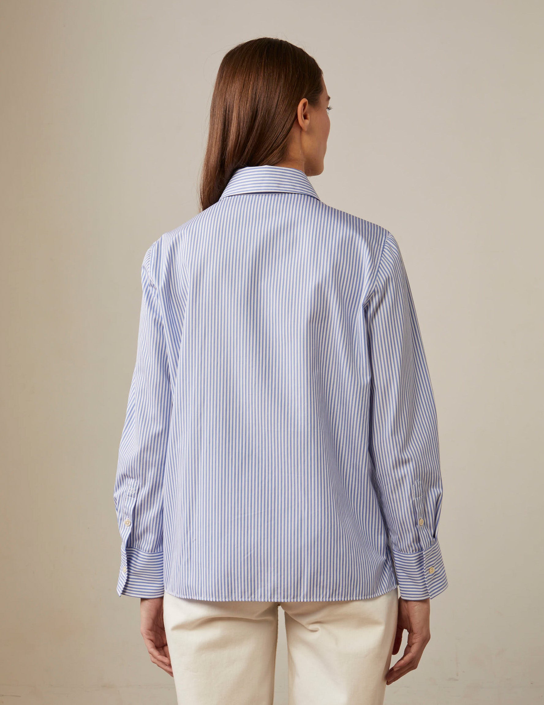 Striped blue Hannie shirt - Poplin - Long Collar