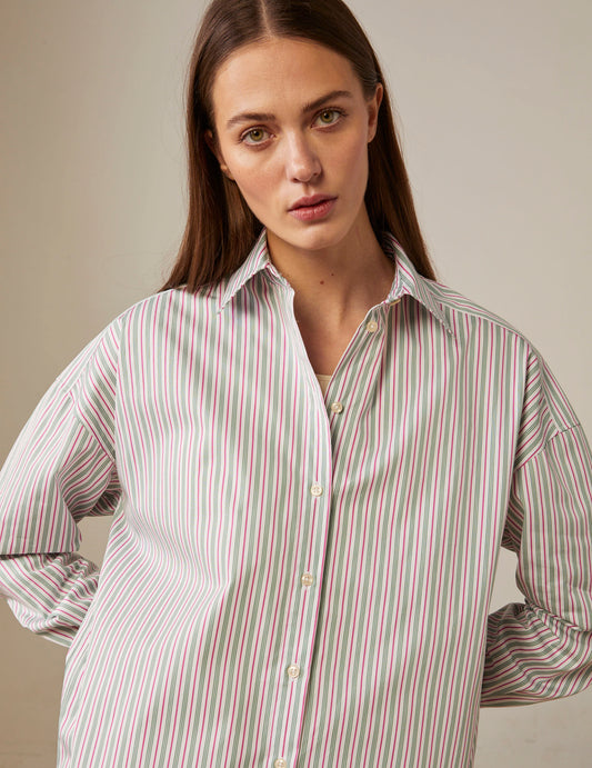 Oversized striped green Helina shirt - Poplin - Shirt Collar