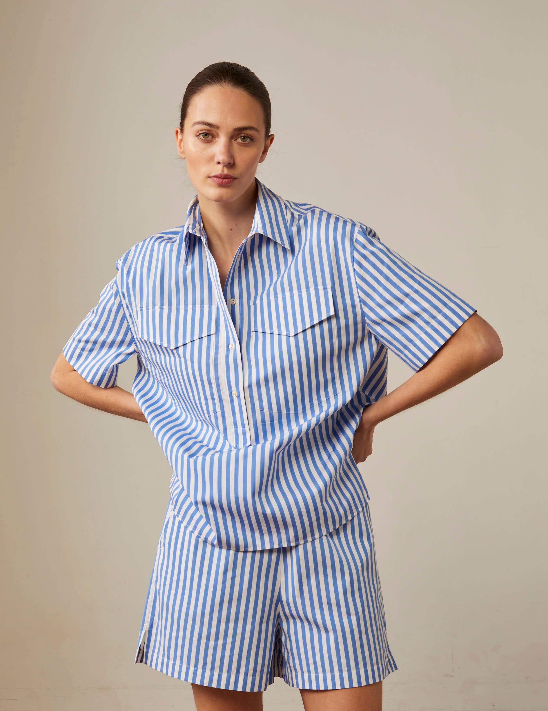 Short sleeve striped blue Hillary shirt