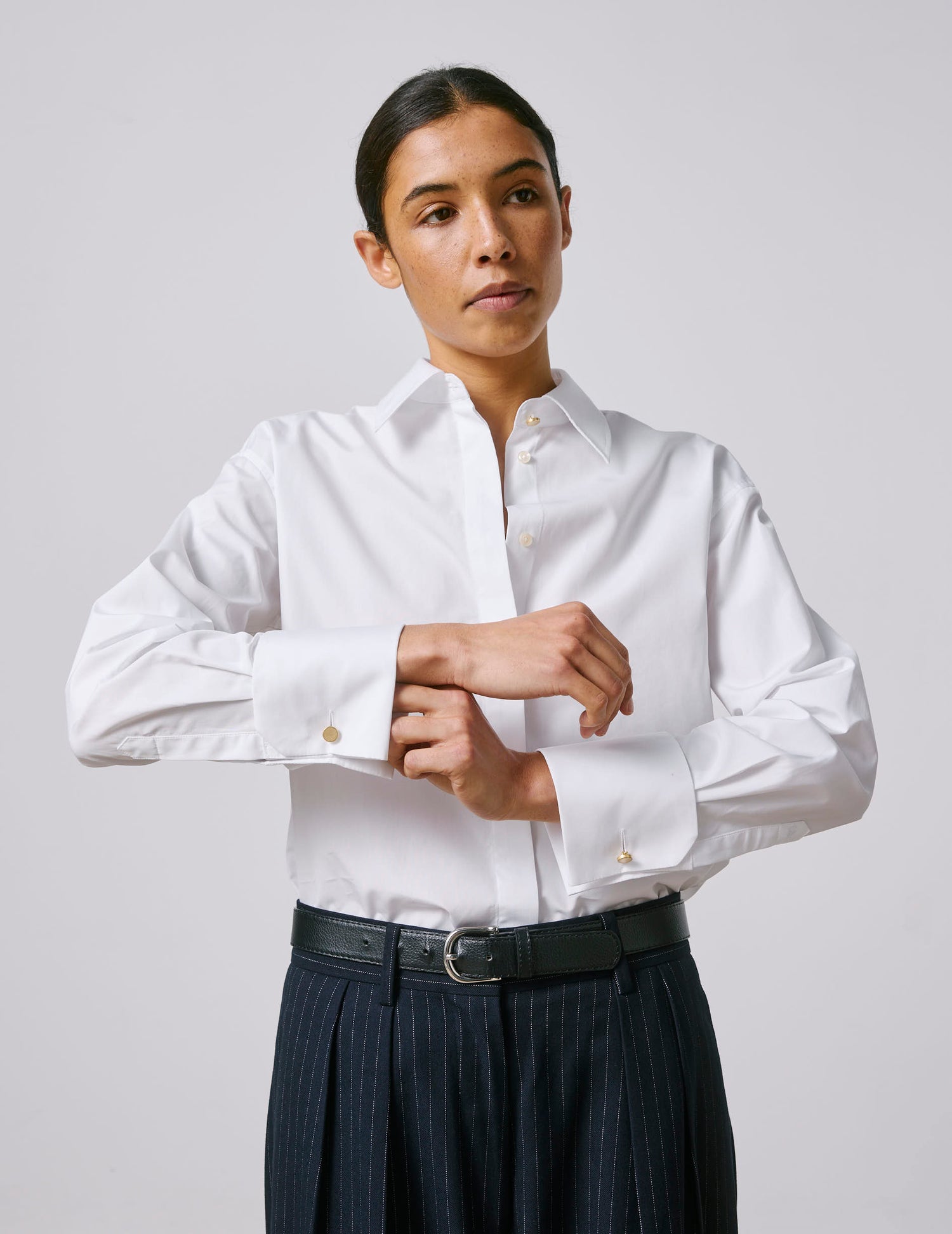 White hidden buttons placket Hillie Shirt - Poplin - French Cuffs