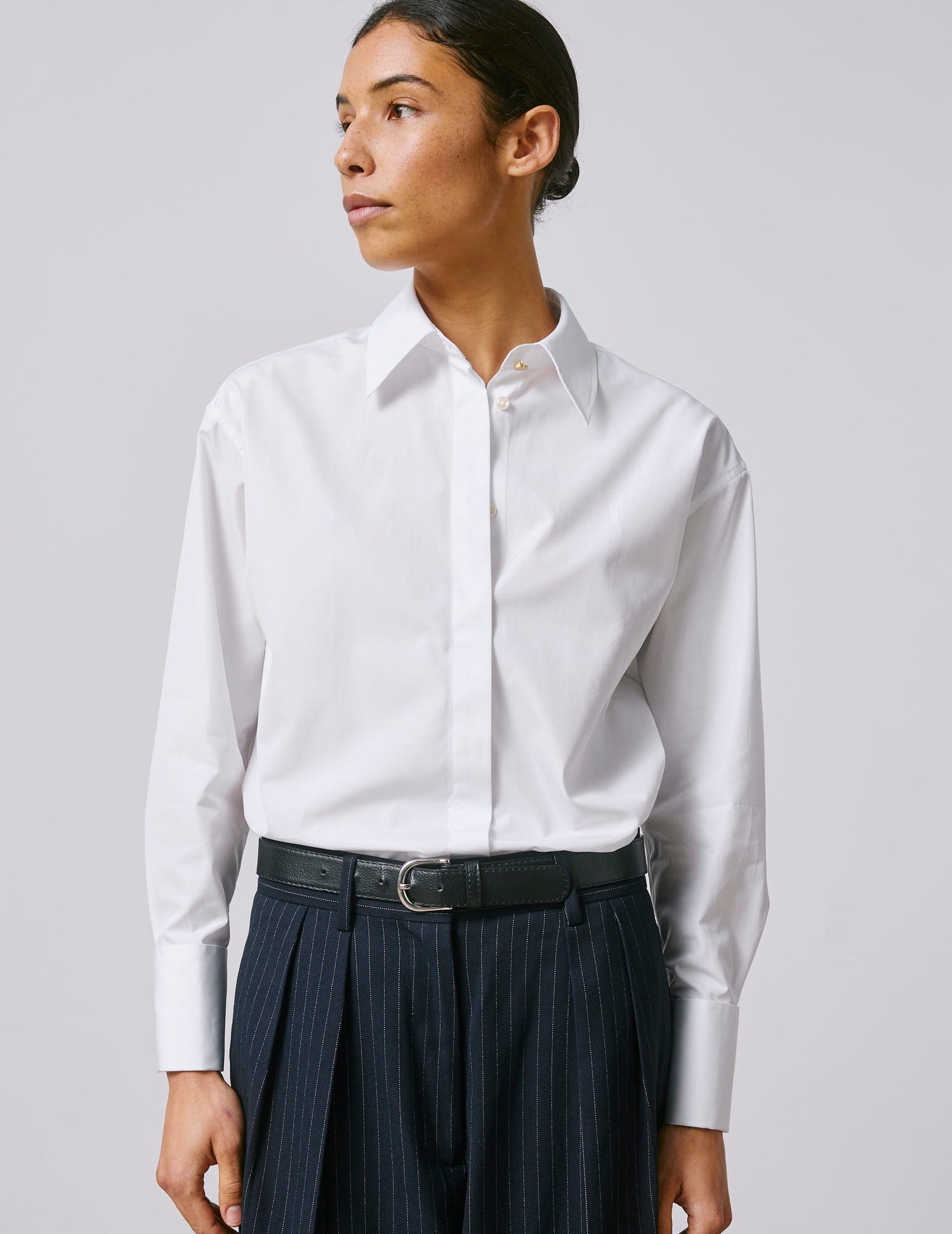 White hidden buttons placket Hillie Shirt - Poplin - French Cuffs#2
