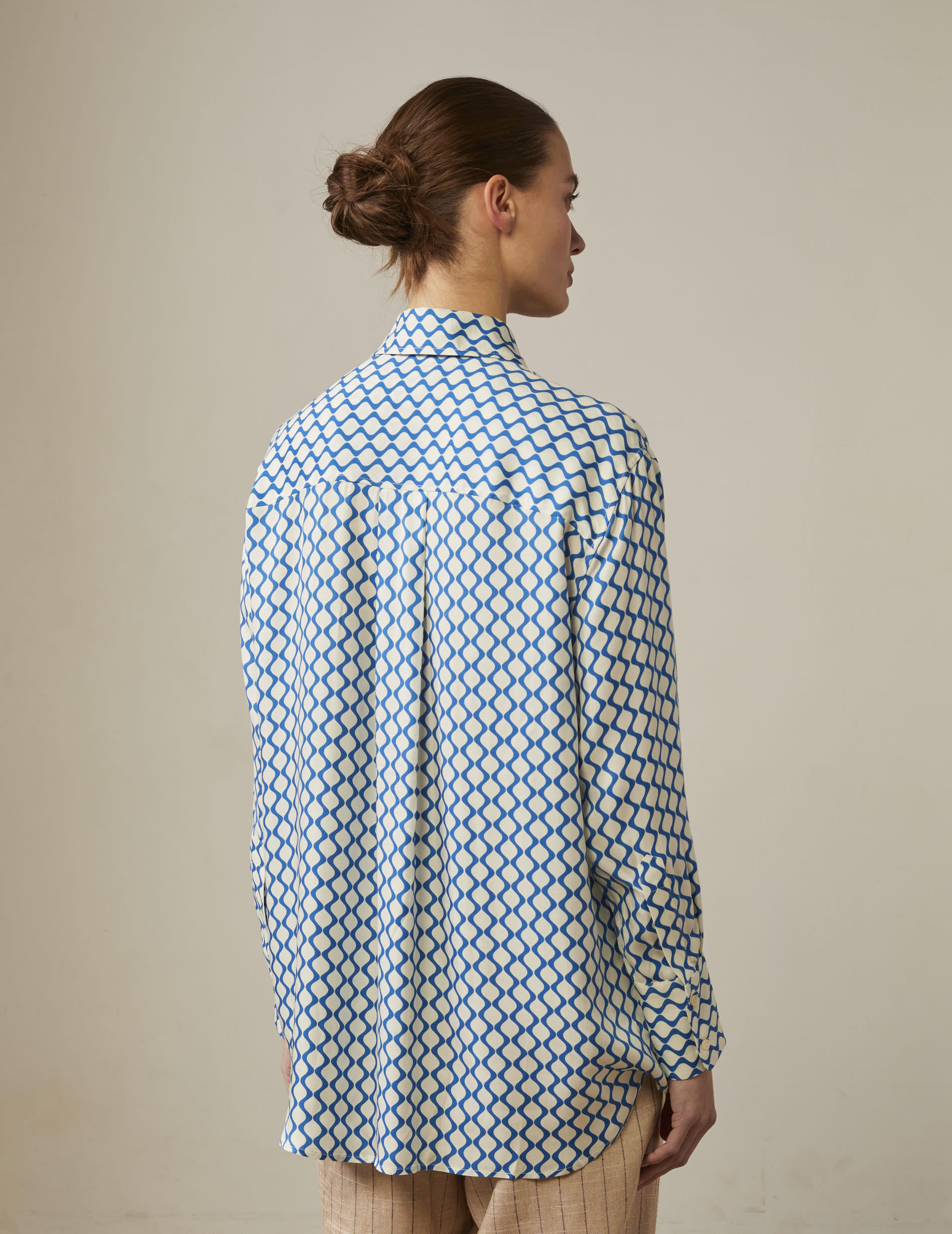 Oversized printed blue Mathilde shirt - Viscose - Shirt Collar