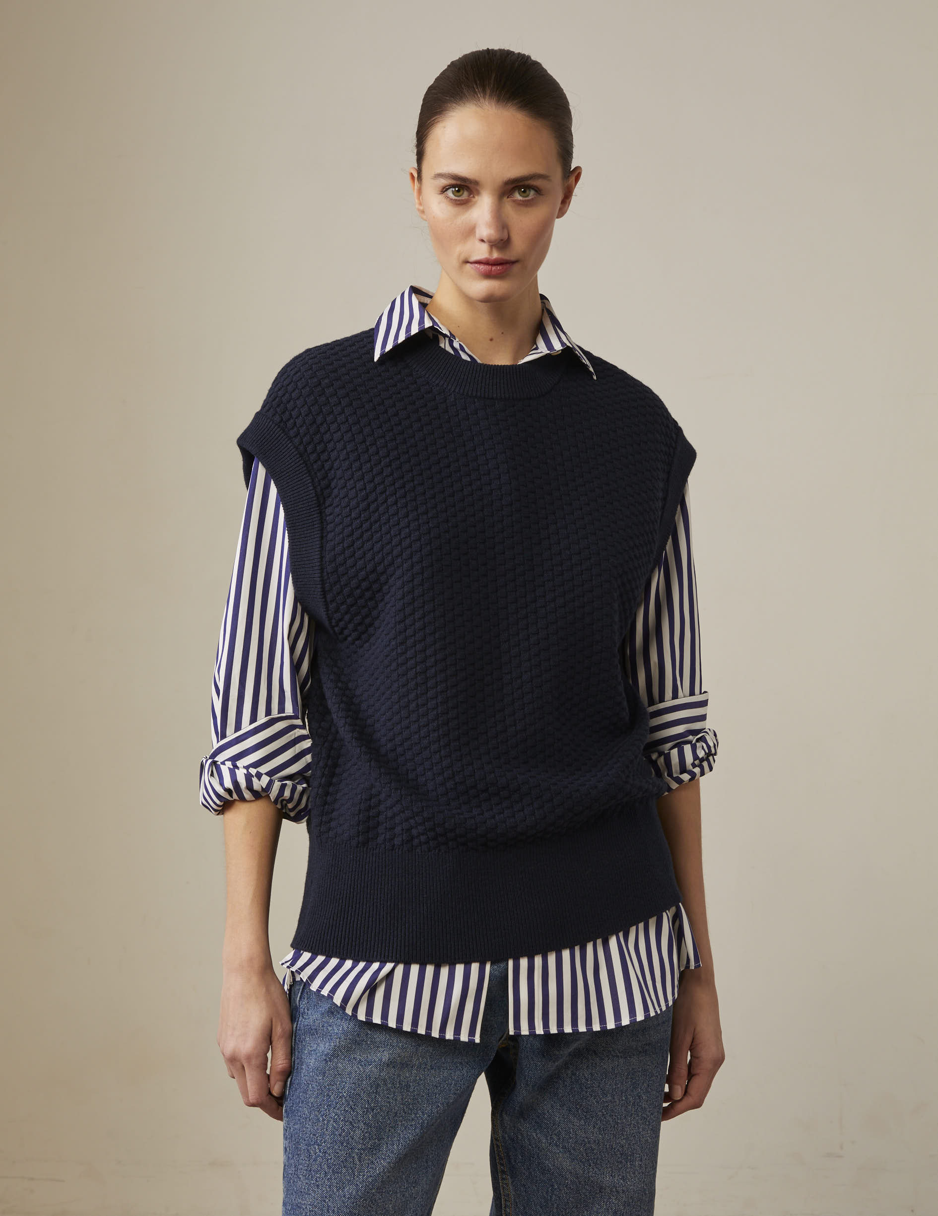 Harmony sweater in navy wool and cotton