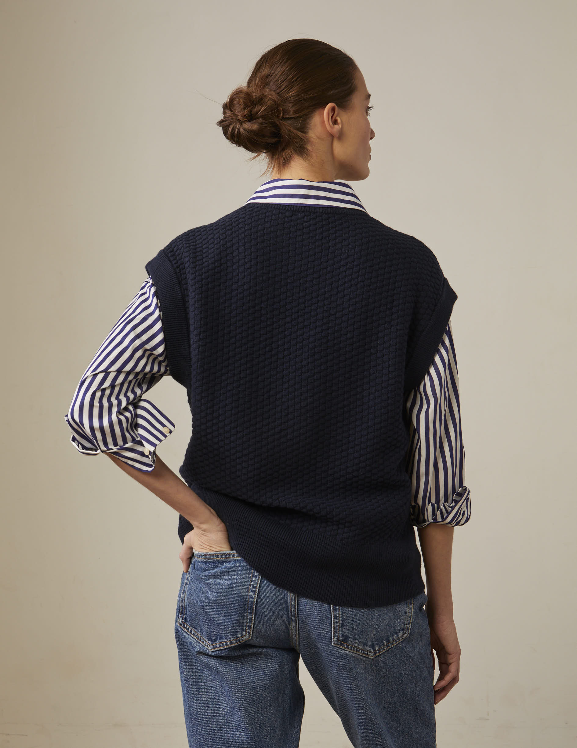 Harmony sweater in navy wool and cotton