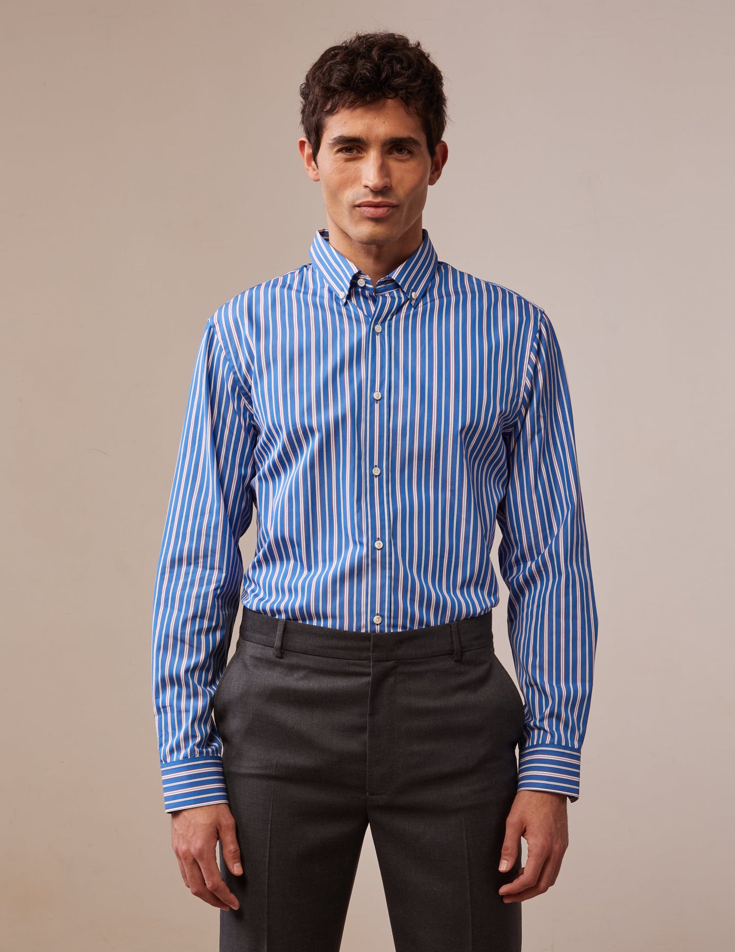 Striped blue semi-fitted shirt - Poplin - American Collar#5
