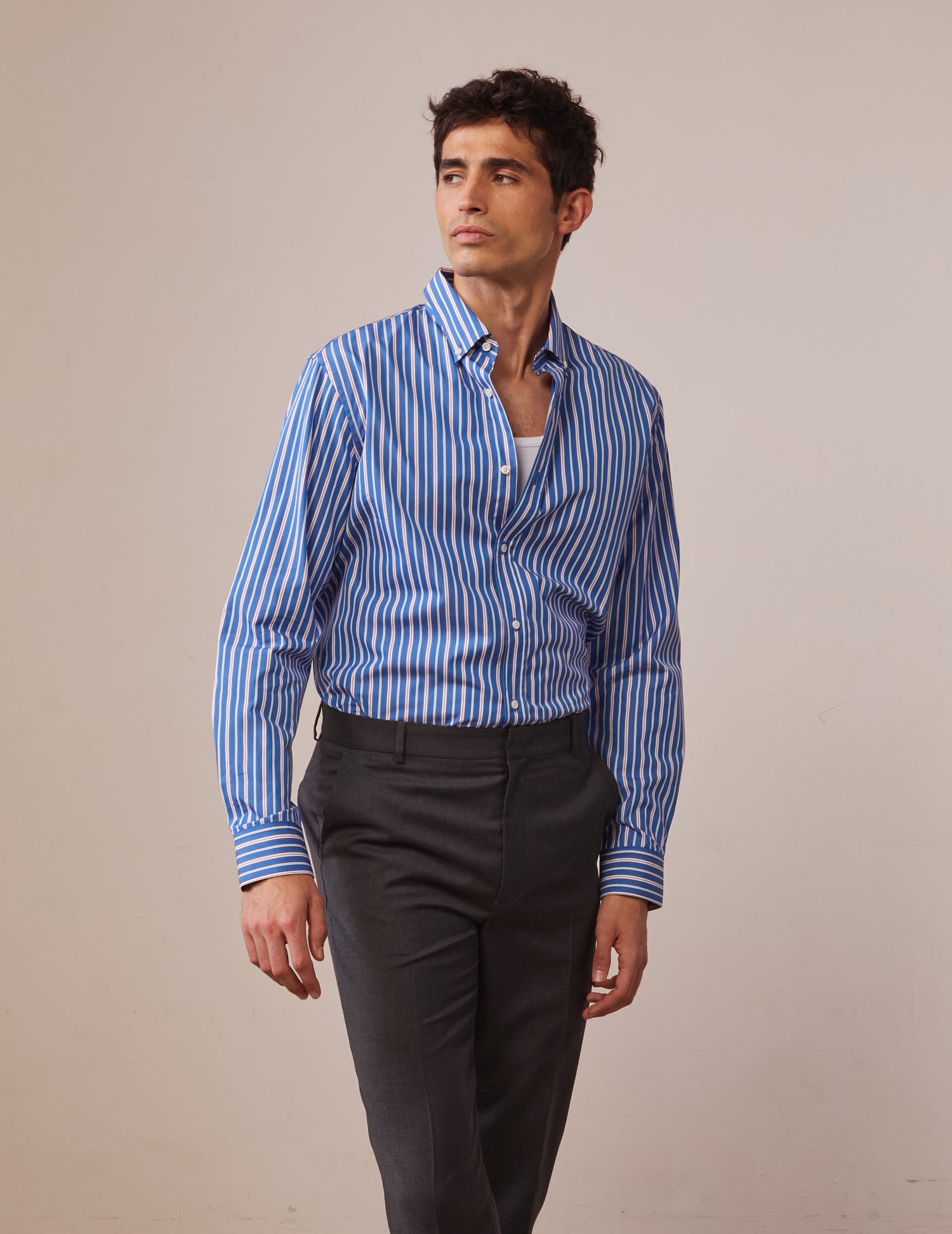 Striped blue semi-fitted shirt - Poplin - American Collar#3