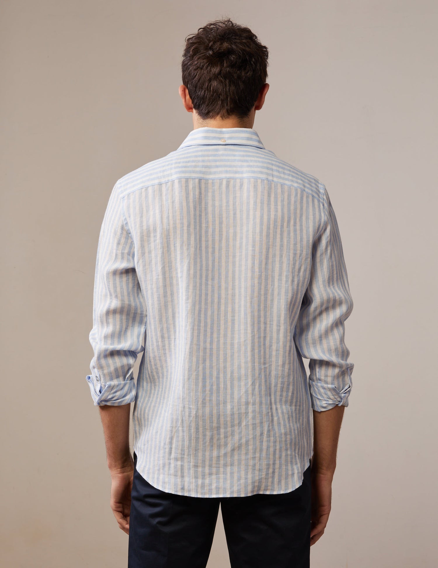 Aristote striped shirt in light blue linen - Linen - Italian Collar#2