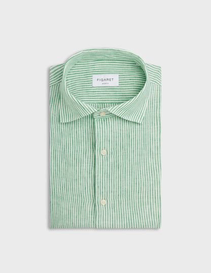 Aristote shirt in green striped linen