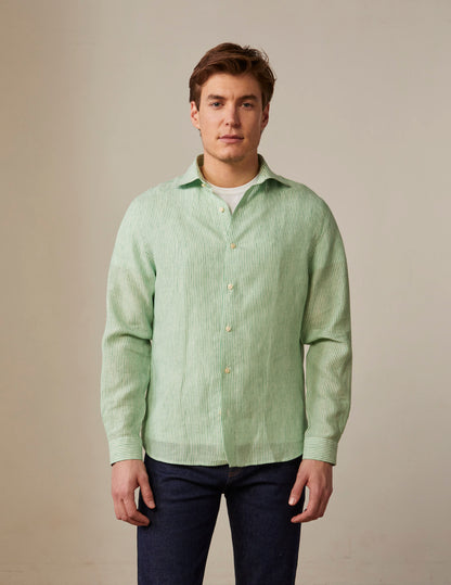 Aristote shirt in green striped linen