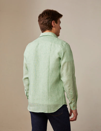 Aristote shirt in green striped linen