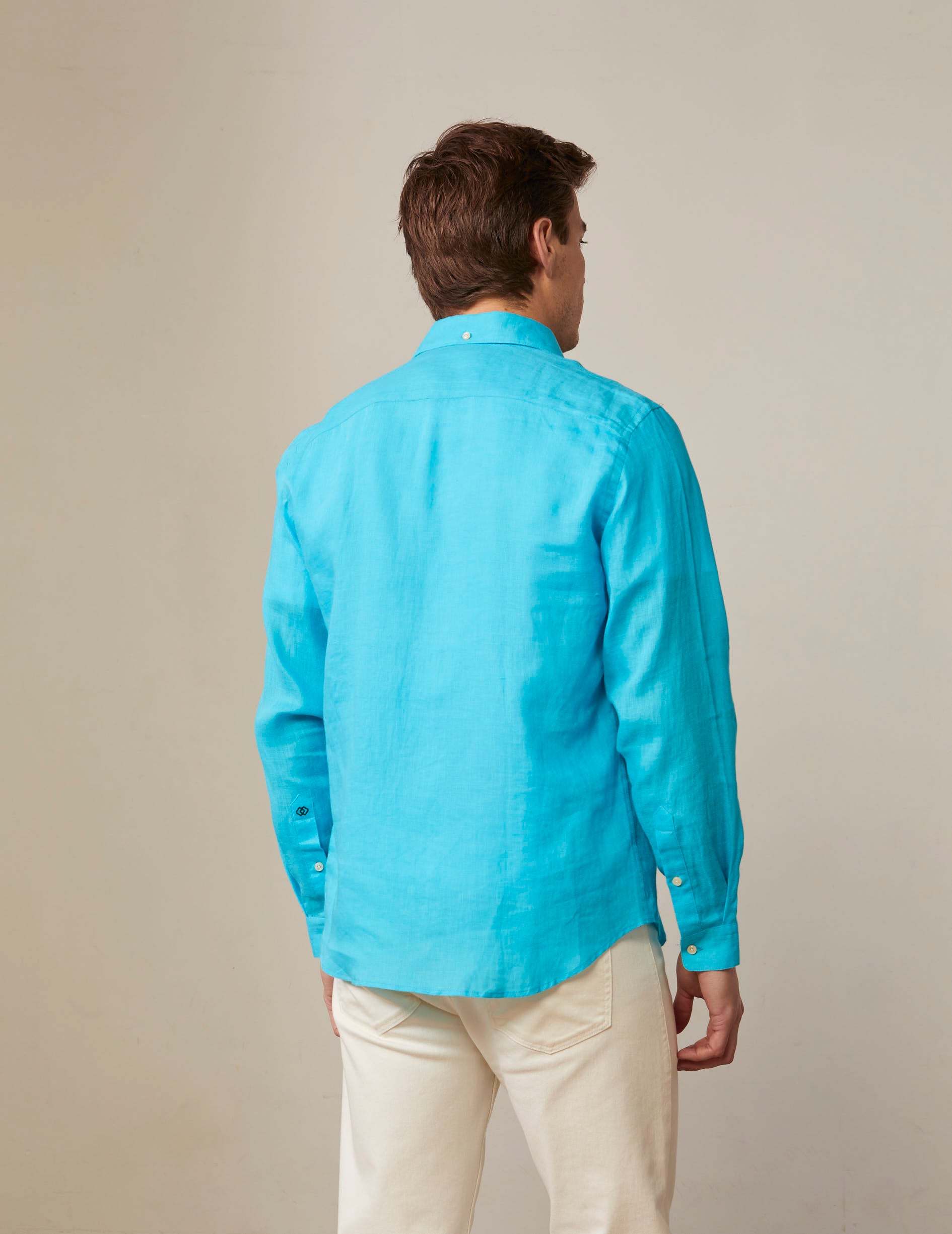 Aristote shirt in turquoise linen - Linen - Italian Collar