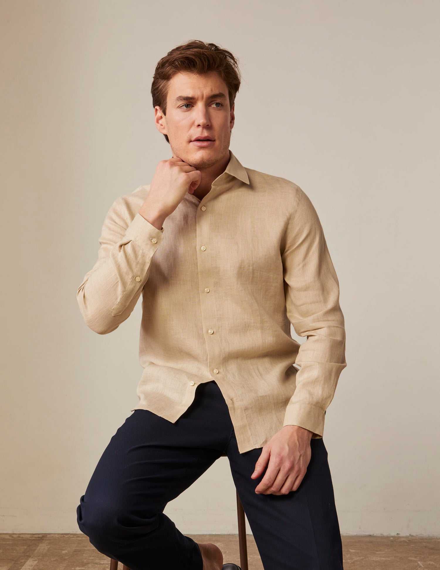Auguste shirt in beige linen - Linen - French Collar#3