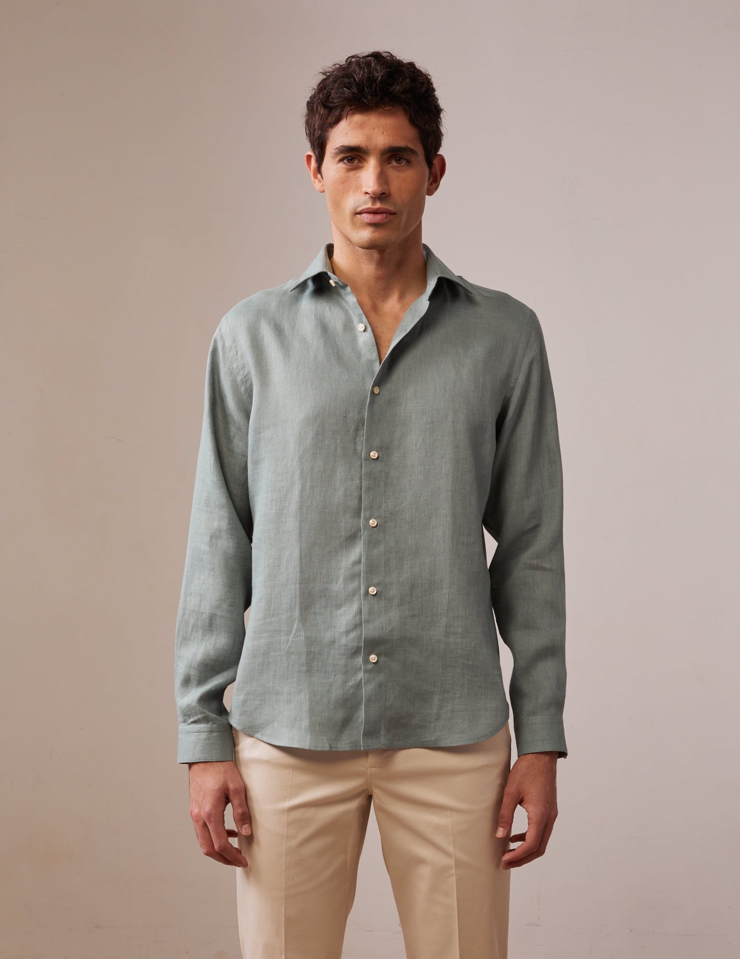 Auguste shirt in sage linen - Linen - French Collar#3