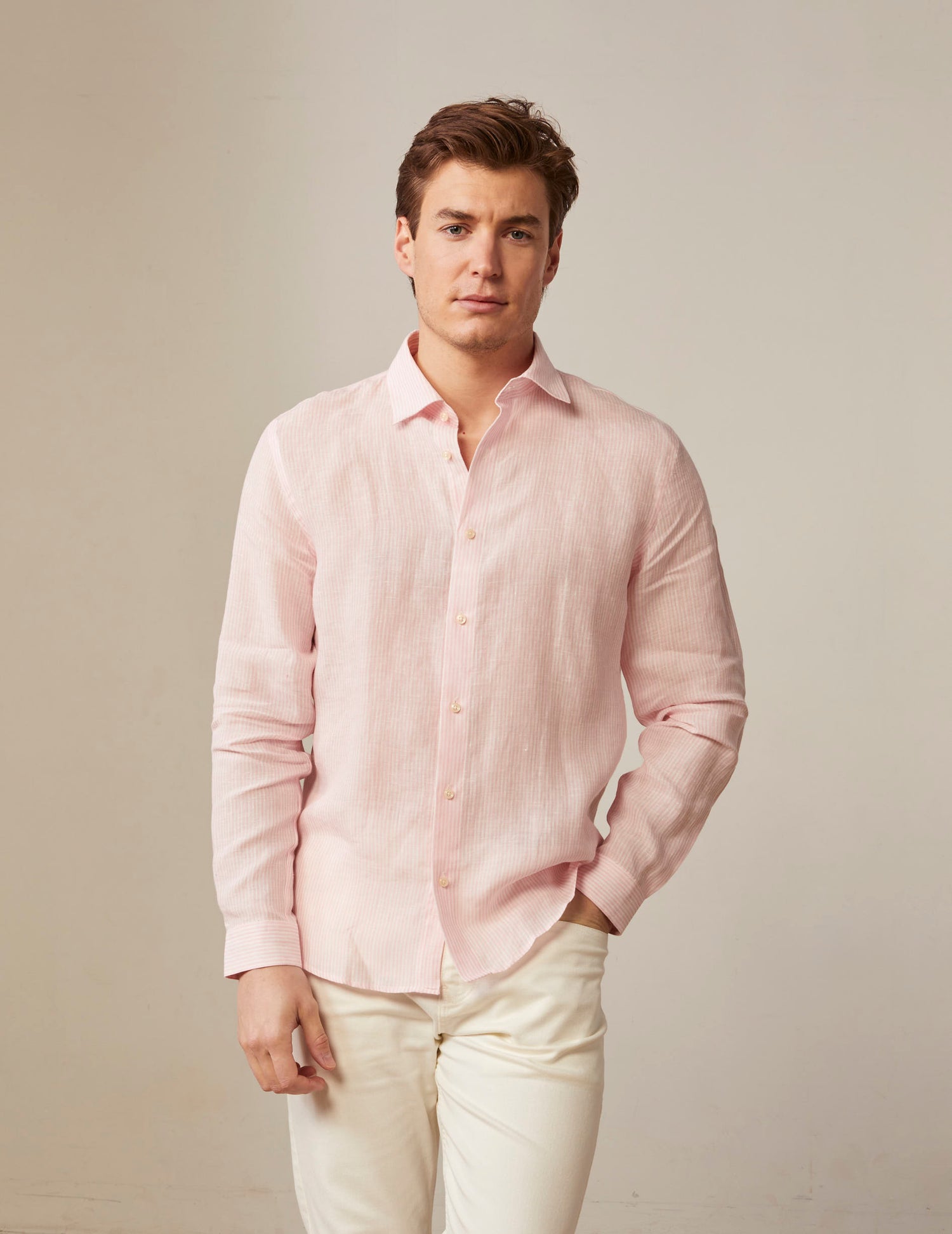 Auguste pink striped linen shirt - Linen - French Collar#2