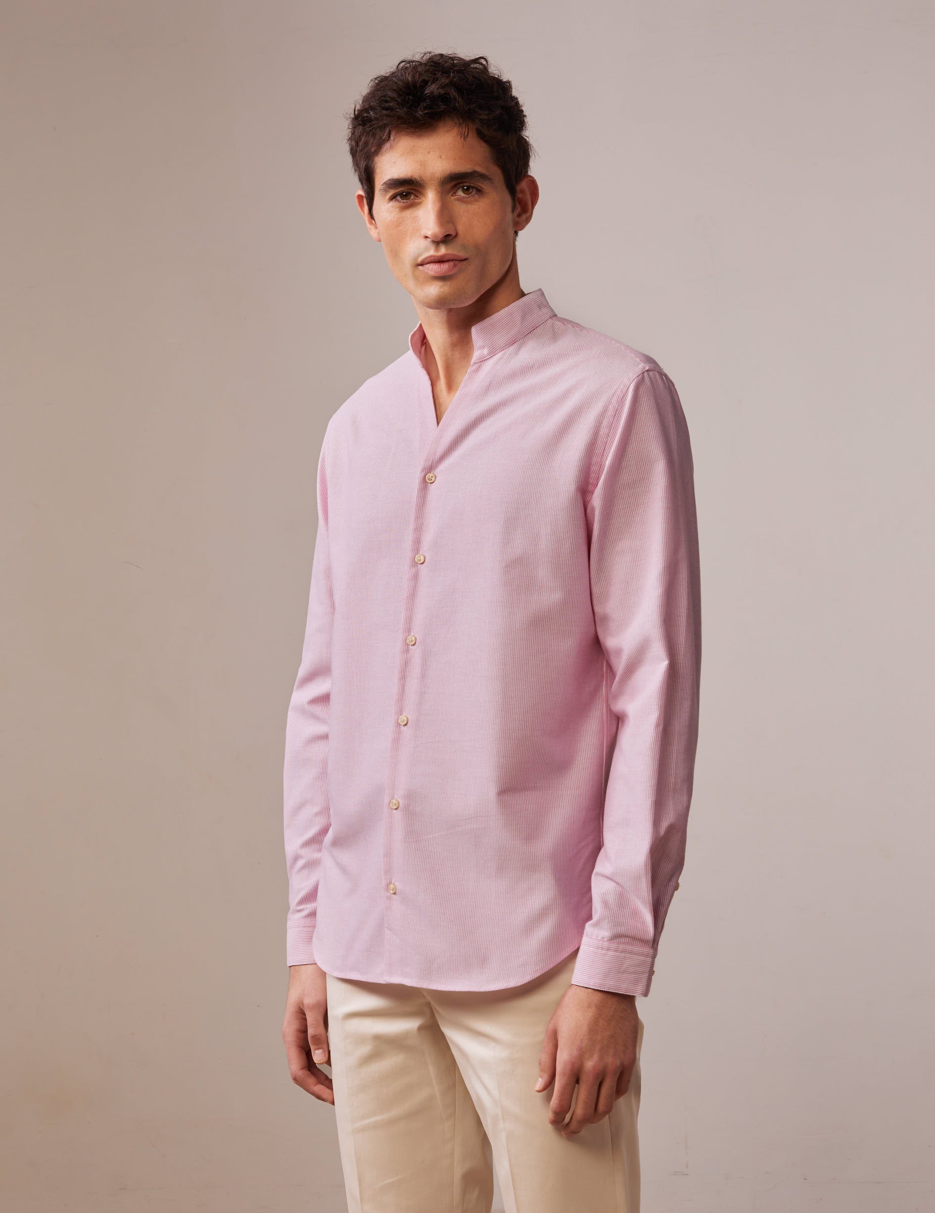 Striped pink Carl shirt - Oxford - Open straight Collar