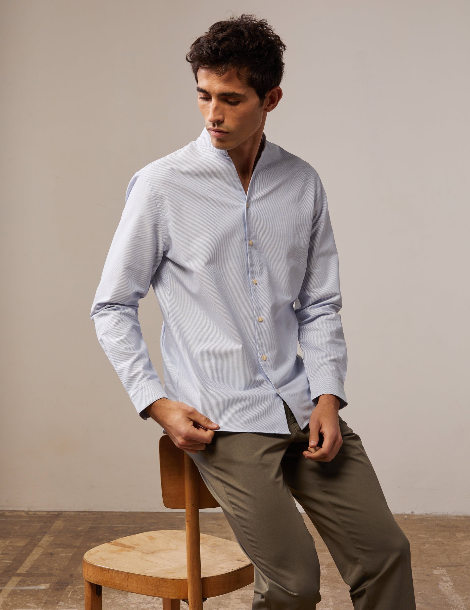 Striped blue Carl shirt - Oxford - Open straight Collar