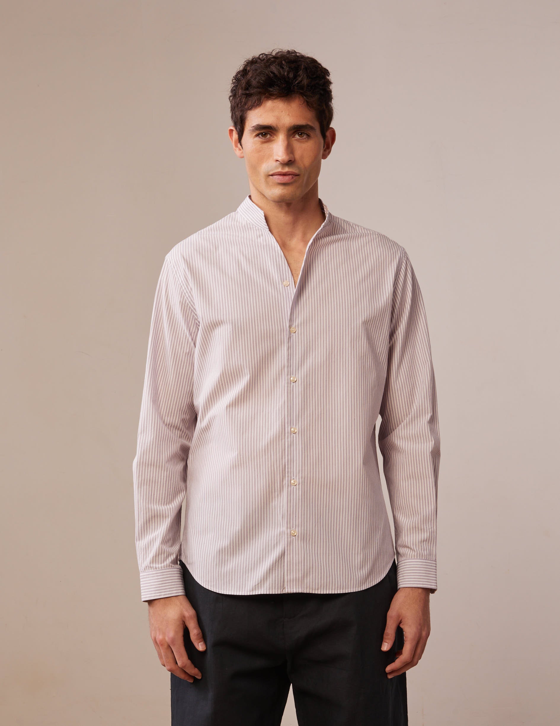 Striped purple Carl shirt - Poplin - Open straight Collar