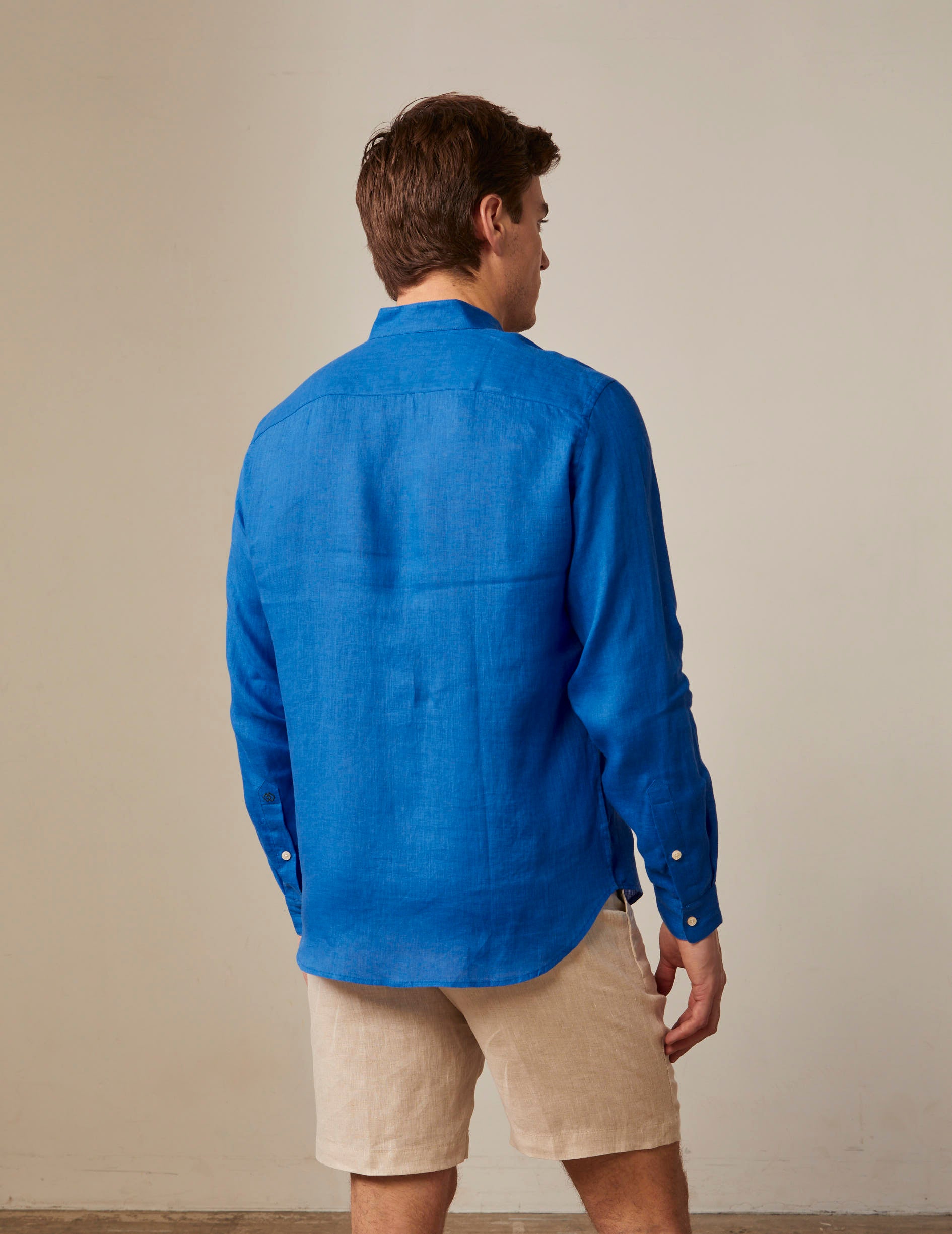 Blue linen Carl shirt - Linen - Open straight Collar