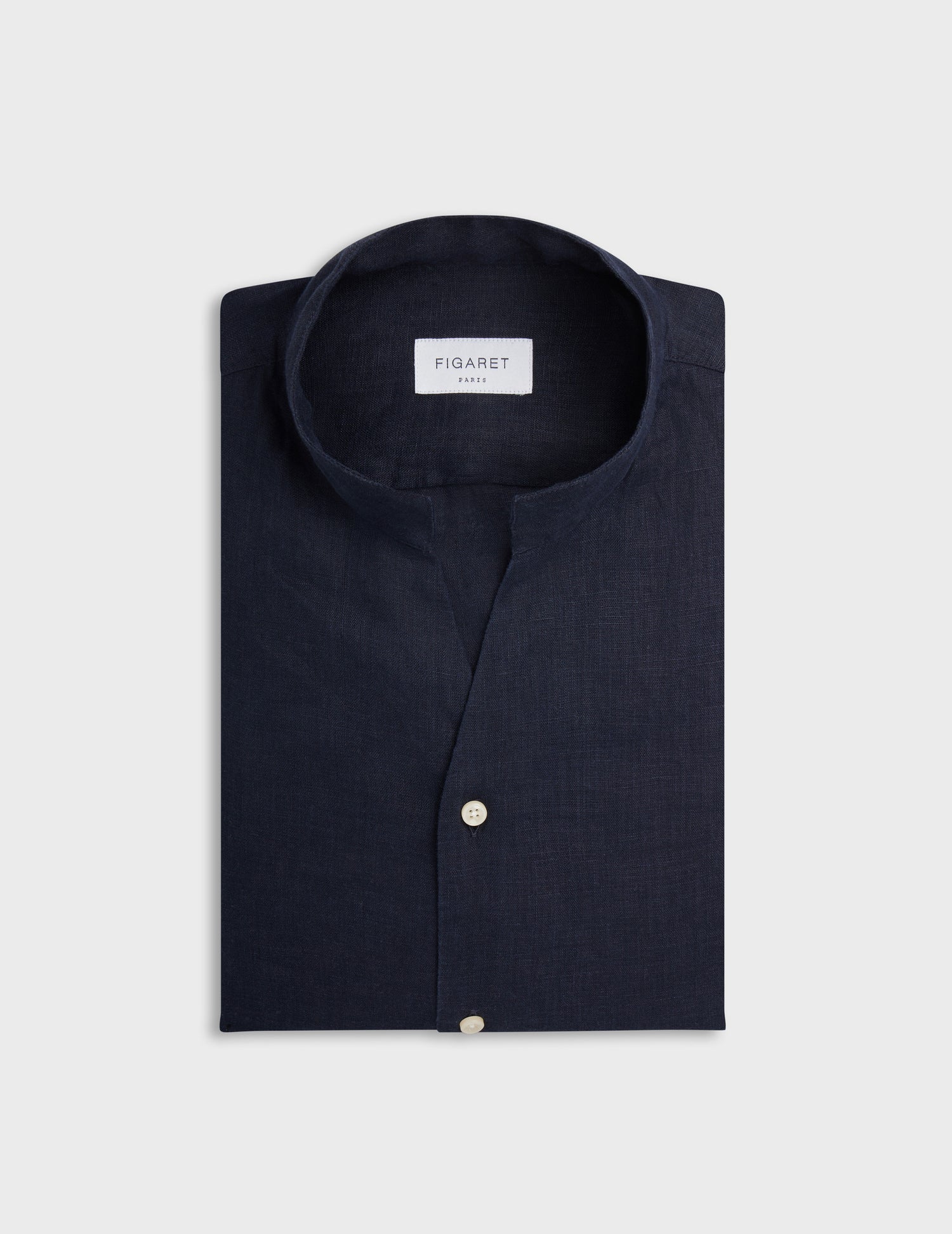 Navy linen Carl shirt - Linen - Open straight  Collar#4