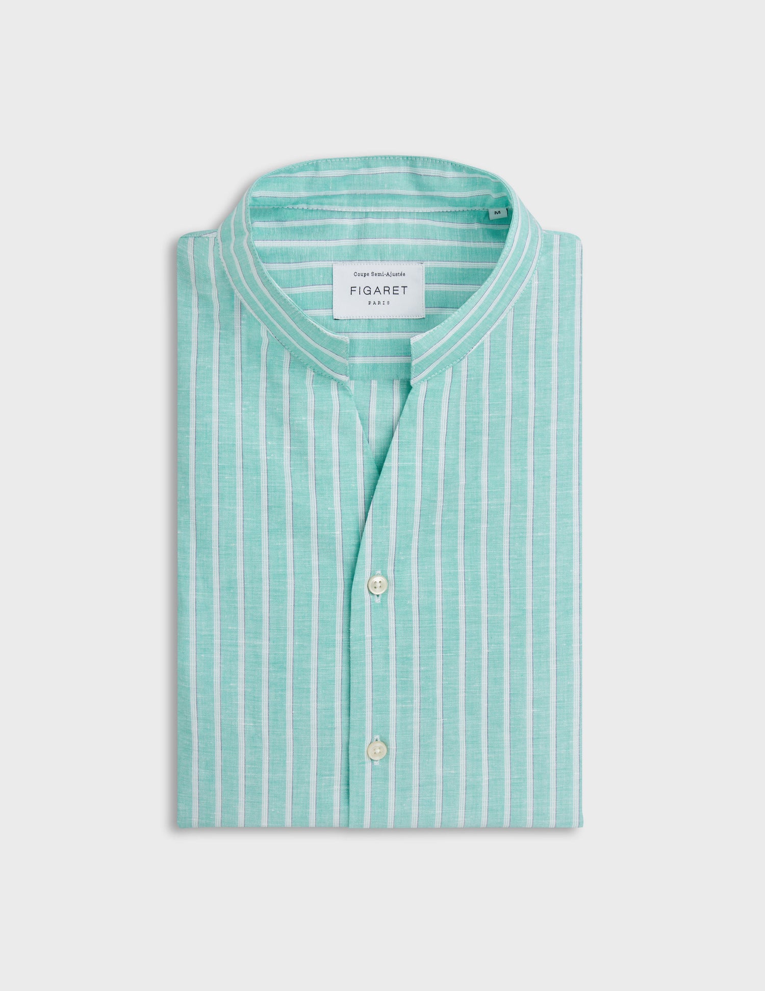 Carl striped shirt in light green linen - Linen - Open straight Collar#4