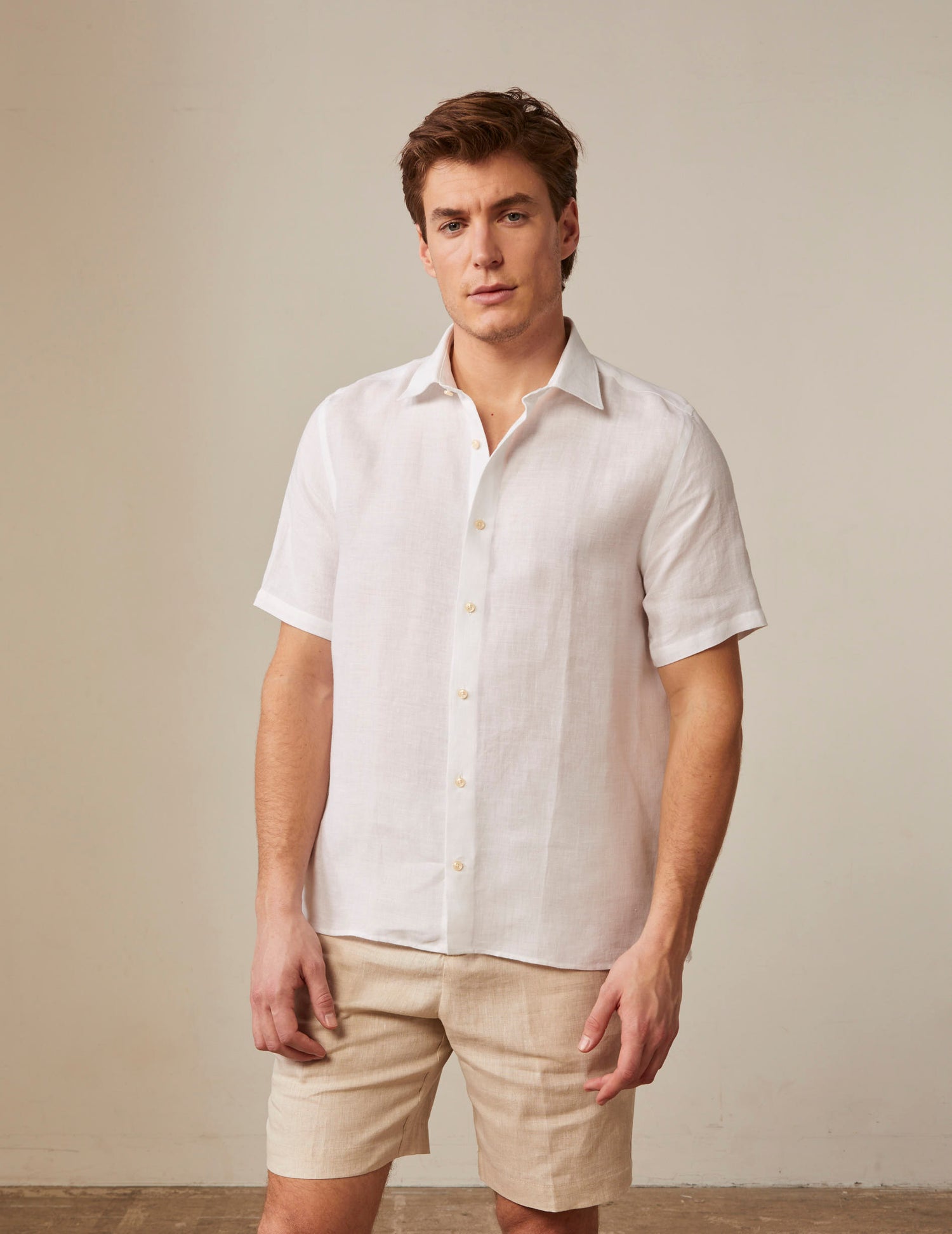 Dante short-sleeved white linen shirt - Linen - French Collar#3