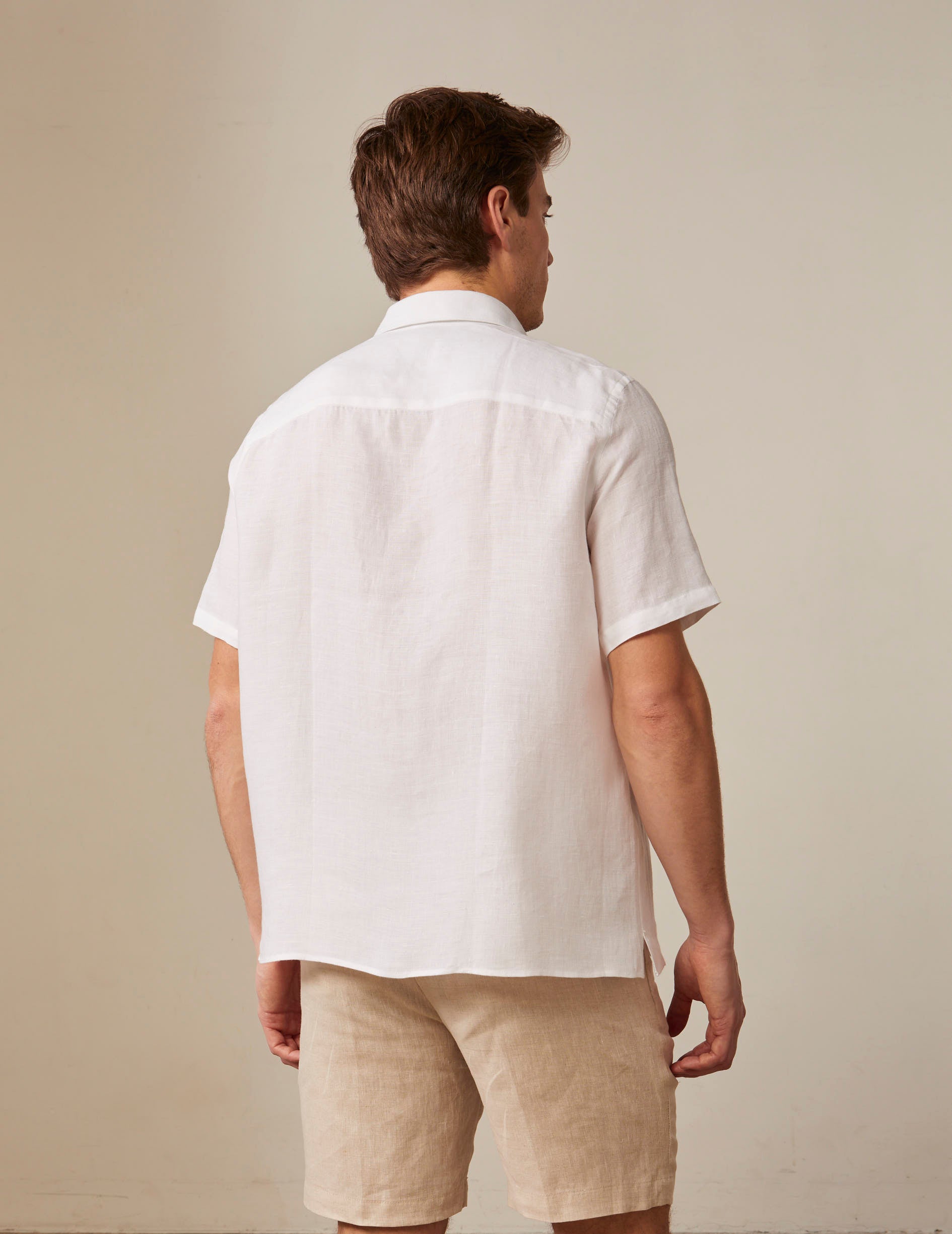 Dante short-sleeved white linen shirt - Linen - French Collar