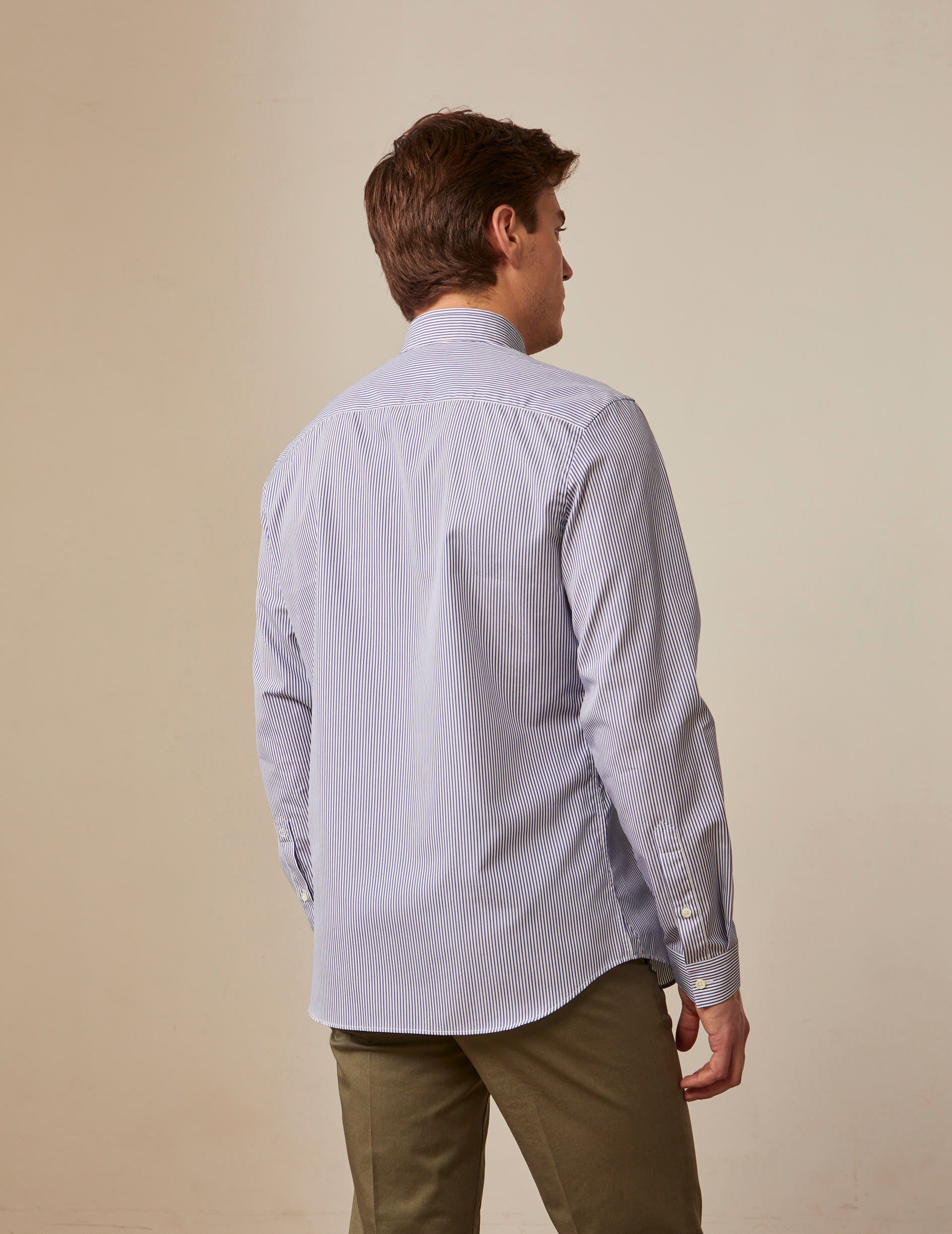 Striped blue semi-fitted shirt - Poplin - Double Collar