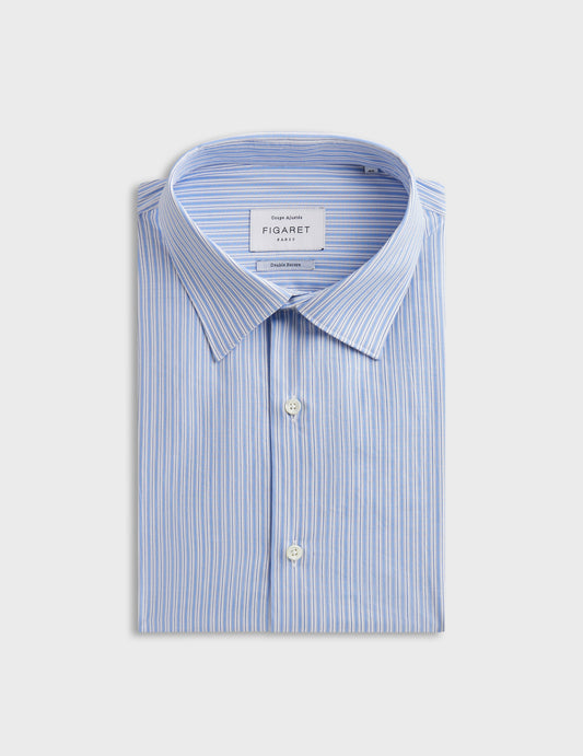 fitted blue Striped  shirt - Poplin - Figaret Collar