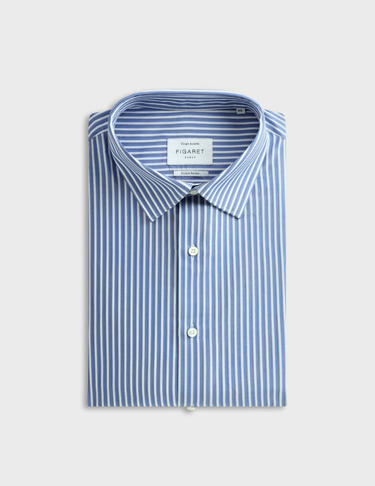 Blue striped fitted shirt - Poplin - Figaret Collar