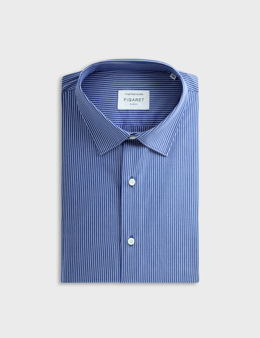 Blue striped semi-fitted shirt - Poplin - Figaret Collar