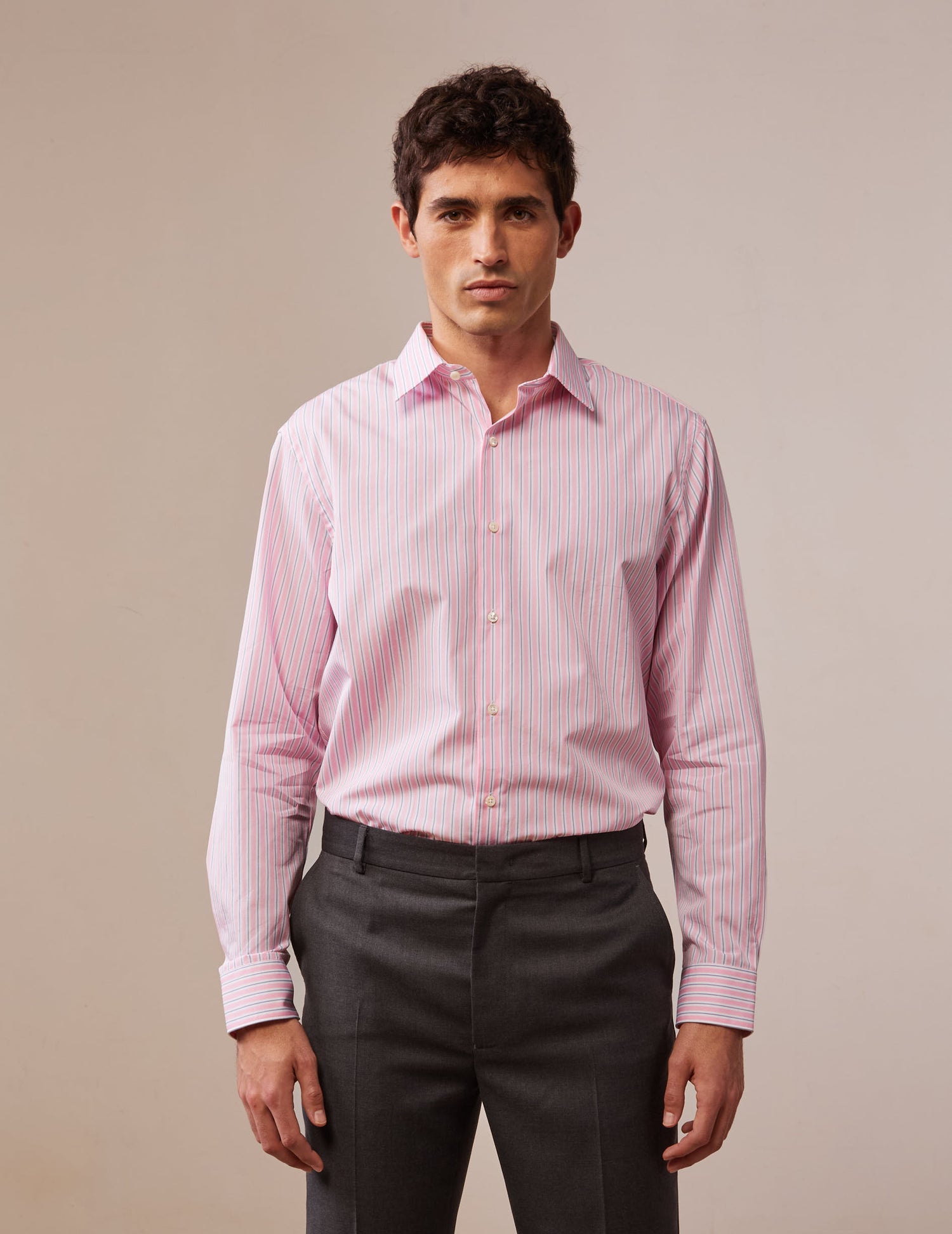 Striped pink semi-fitted shirt - Poplin - Figaret Collar#3