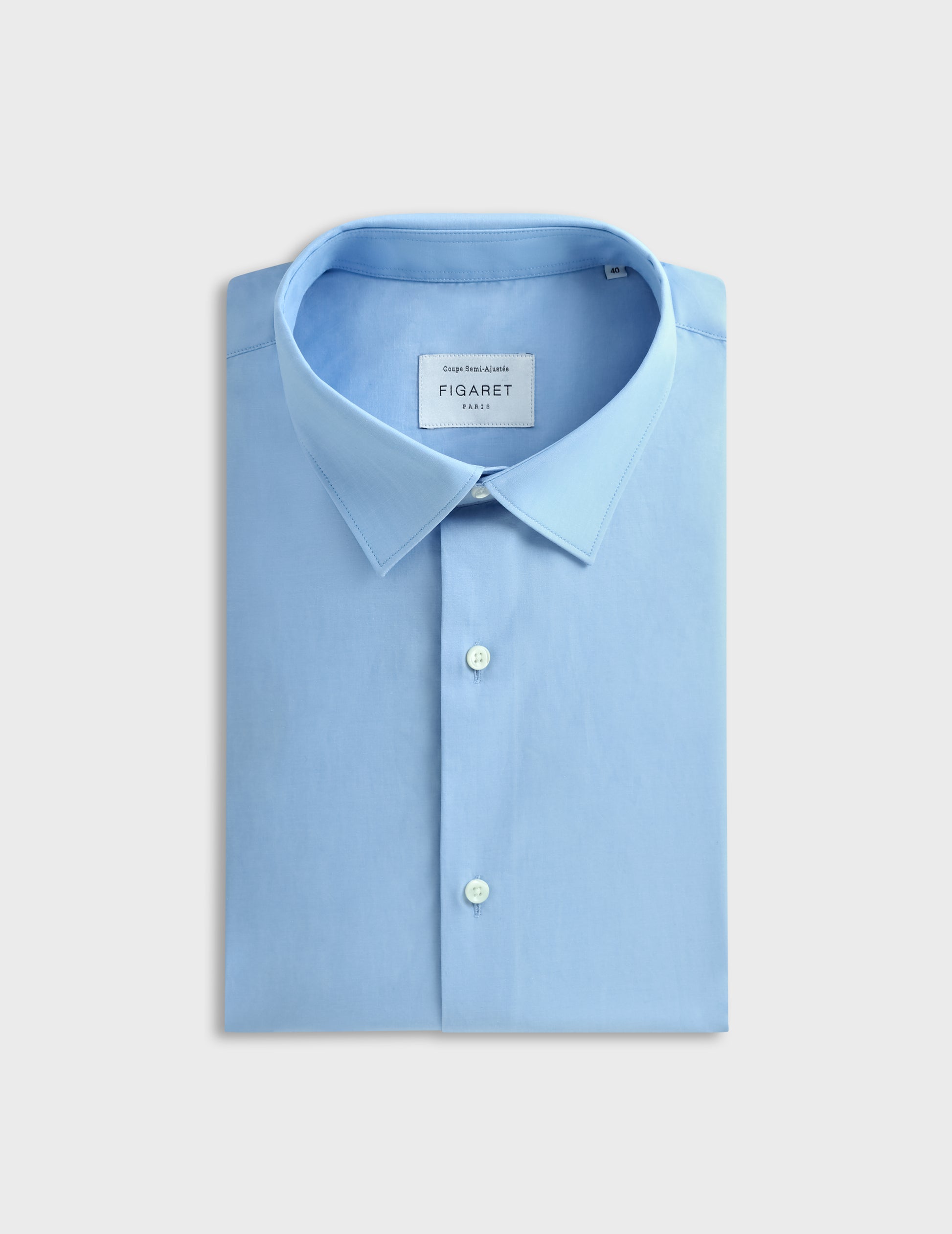 Chemise semi-ajustée bleue - Popeline - Col Figaret