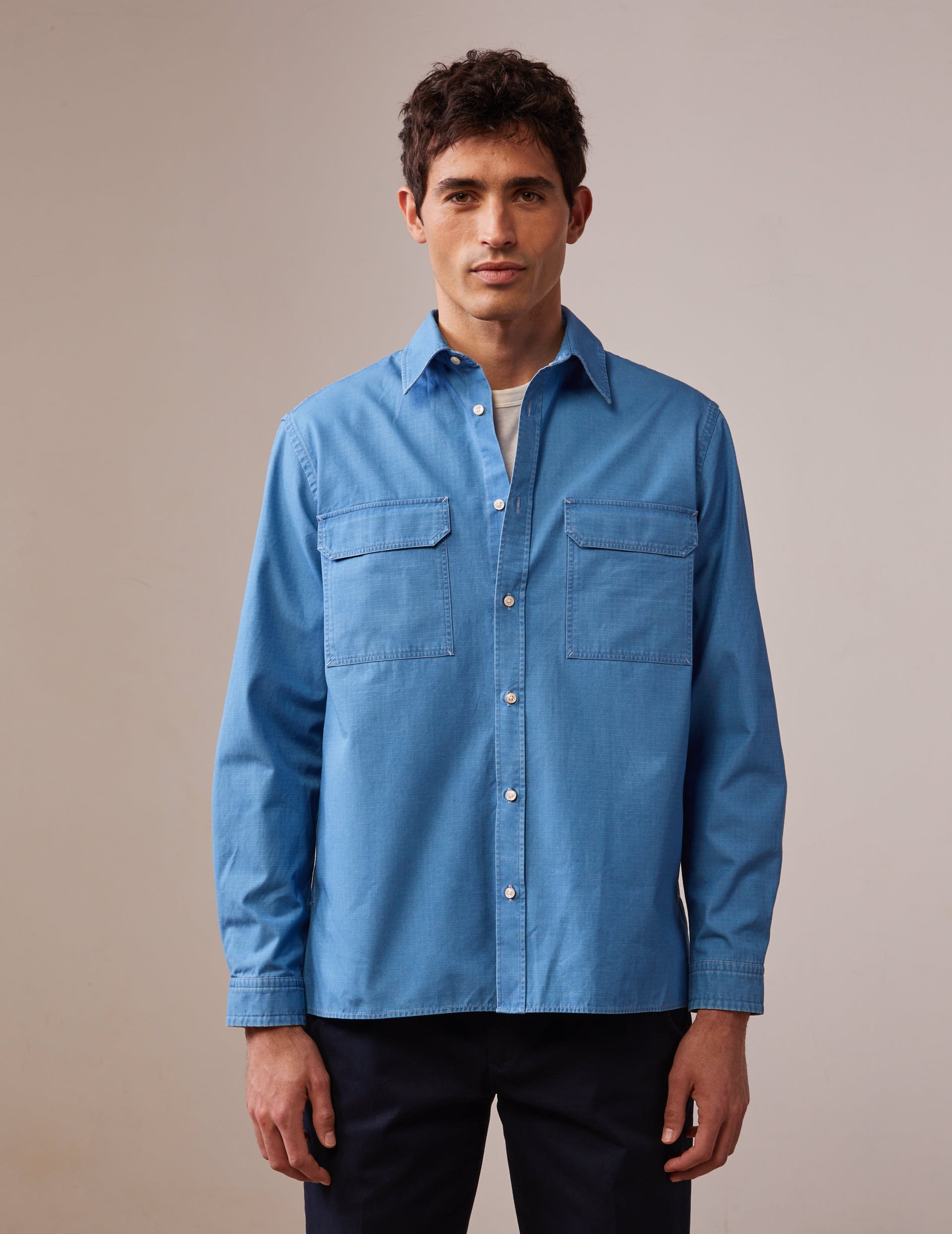 Florian shirt in light blue ripstop - Ripstop - French Collar