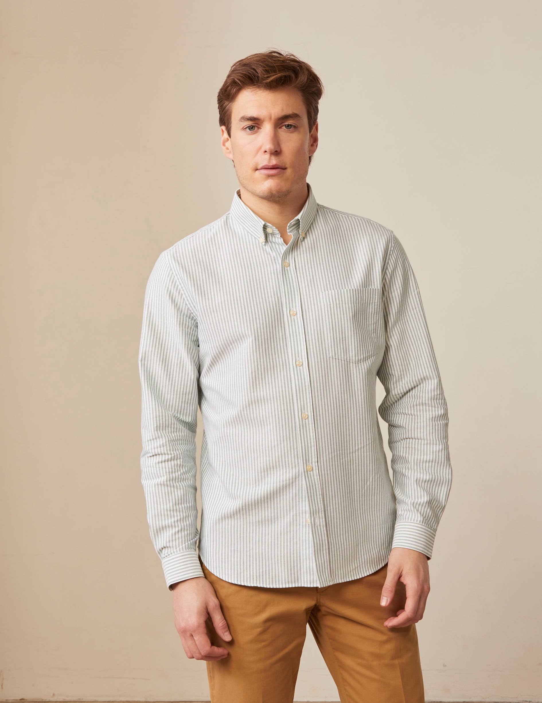 Striped green Gabriel shirt - Oxford - American Collar