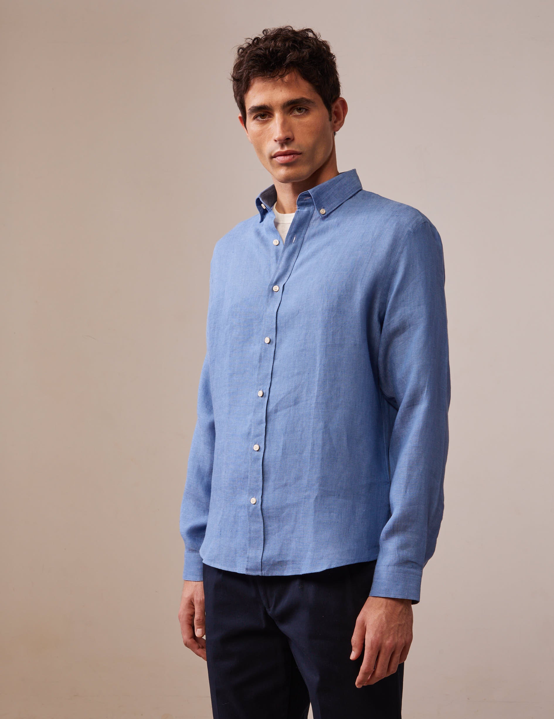 Gaspard shirt in blue linen - Linen - American Collar