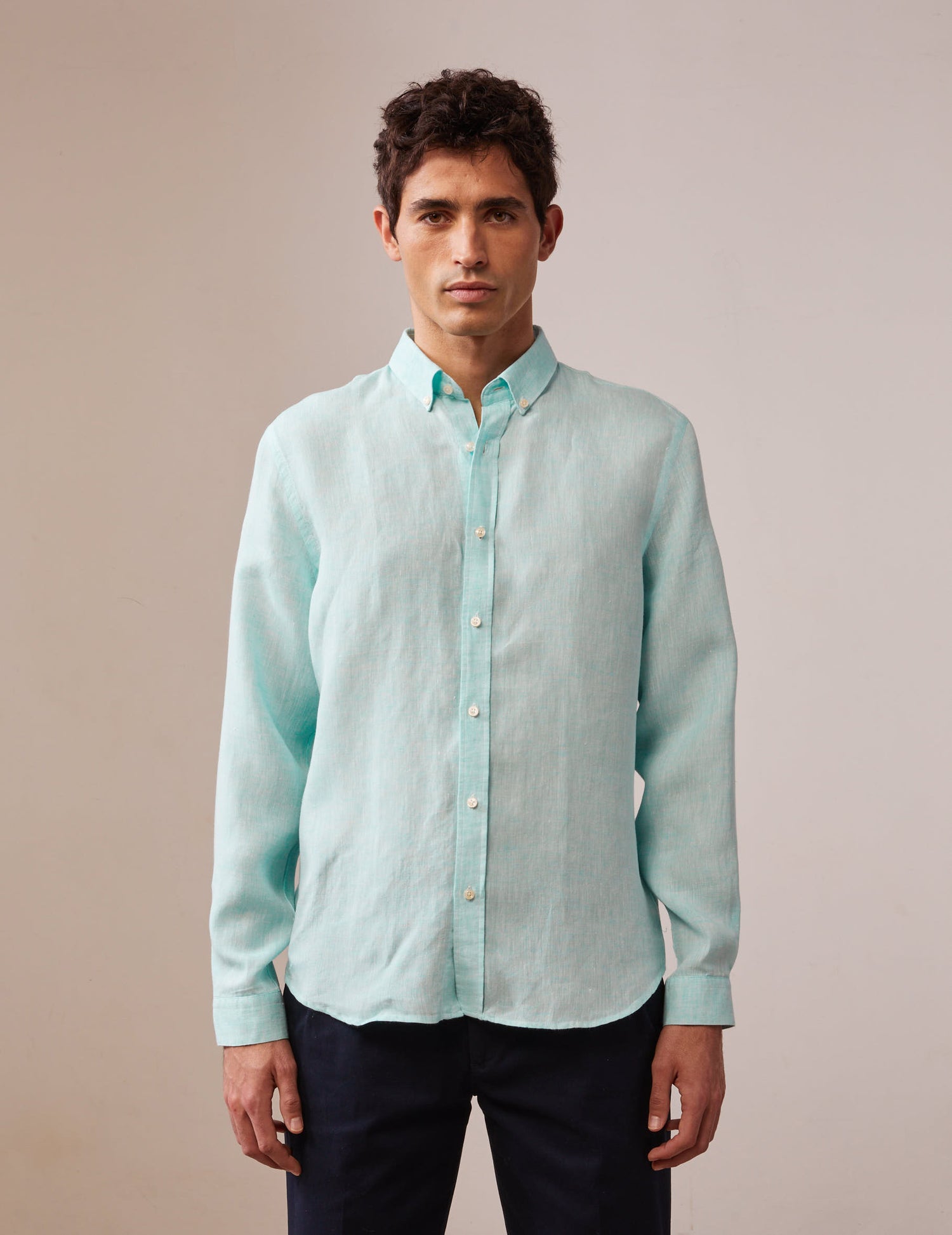 Gaspard shirt in turquoise green linen - Linen - American Collar#3