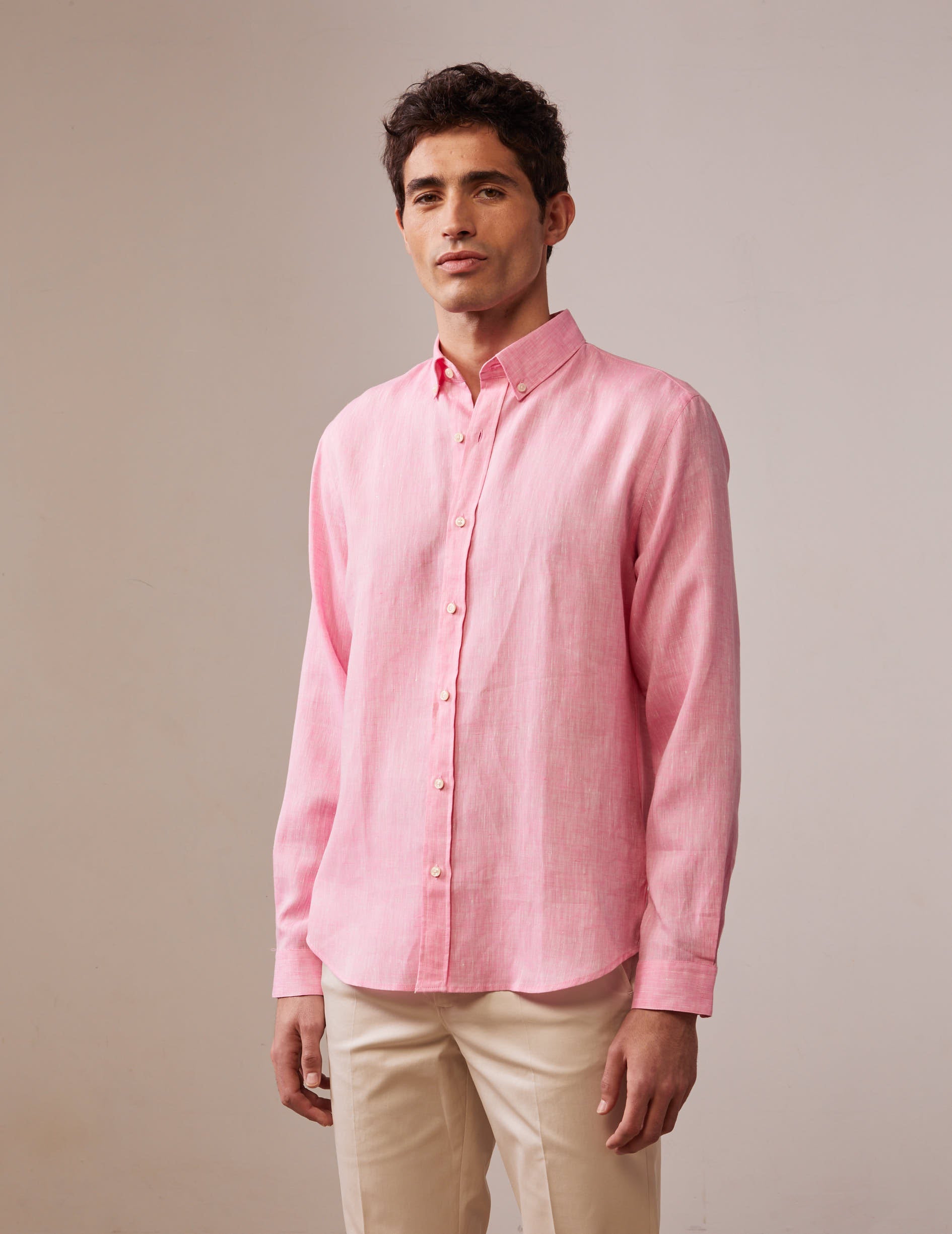 Gaspard shirt in pink linen - Linen - American Collar