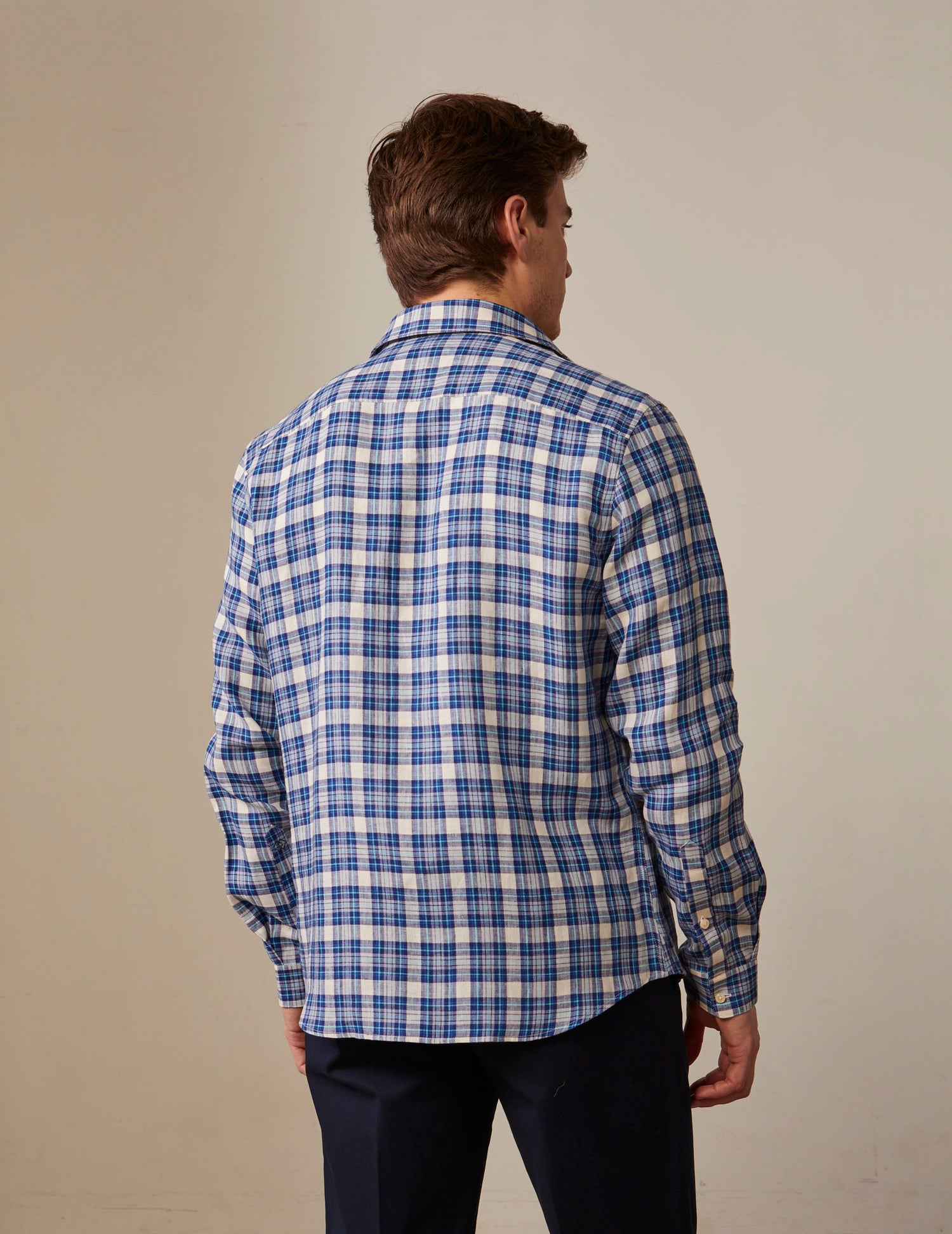 Gaspard check shirt in navy linen - Linen - American Collar#2