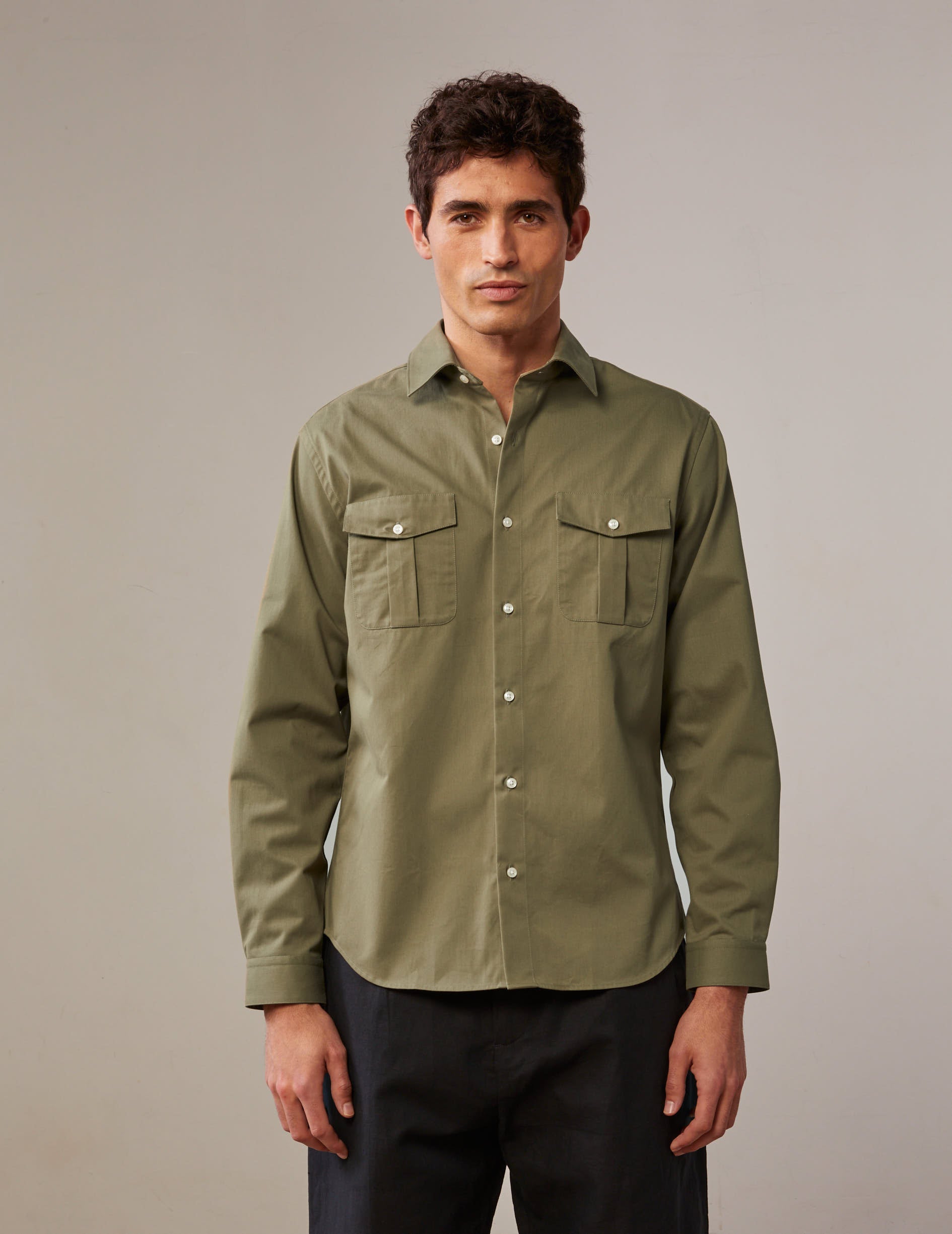 Khaki Héléon shirt - Twill - French Collar