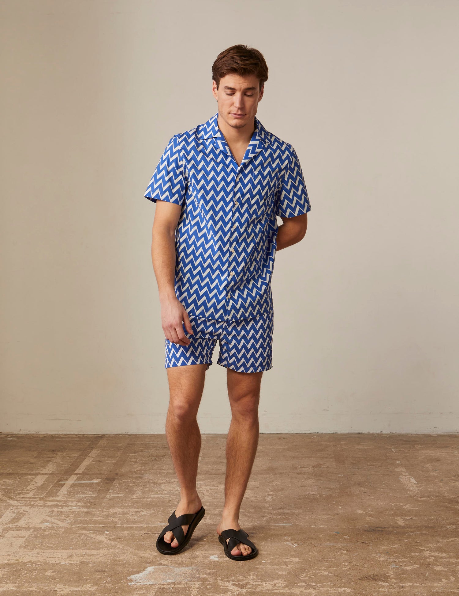 Short sleeve printed blue Hilann shirt - Poplin - Pyjamas Collar#3