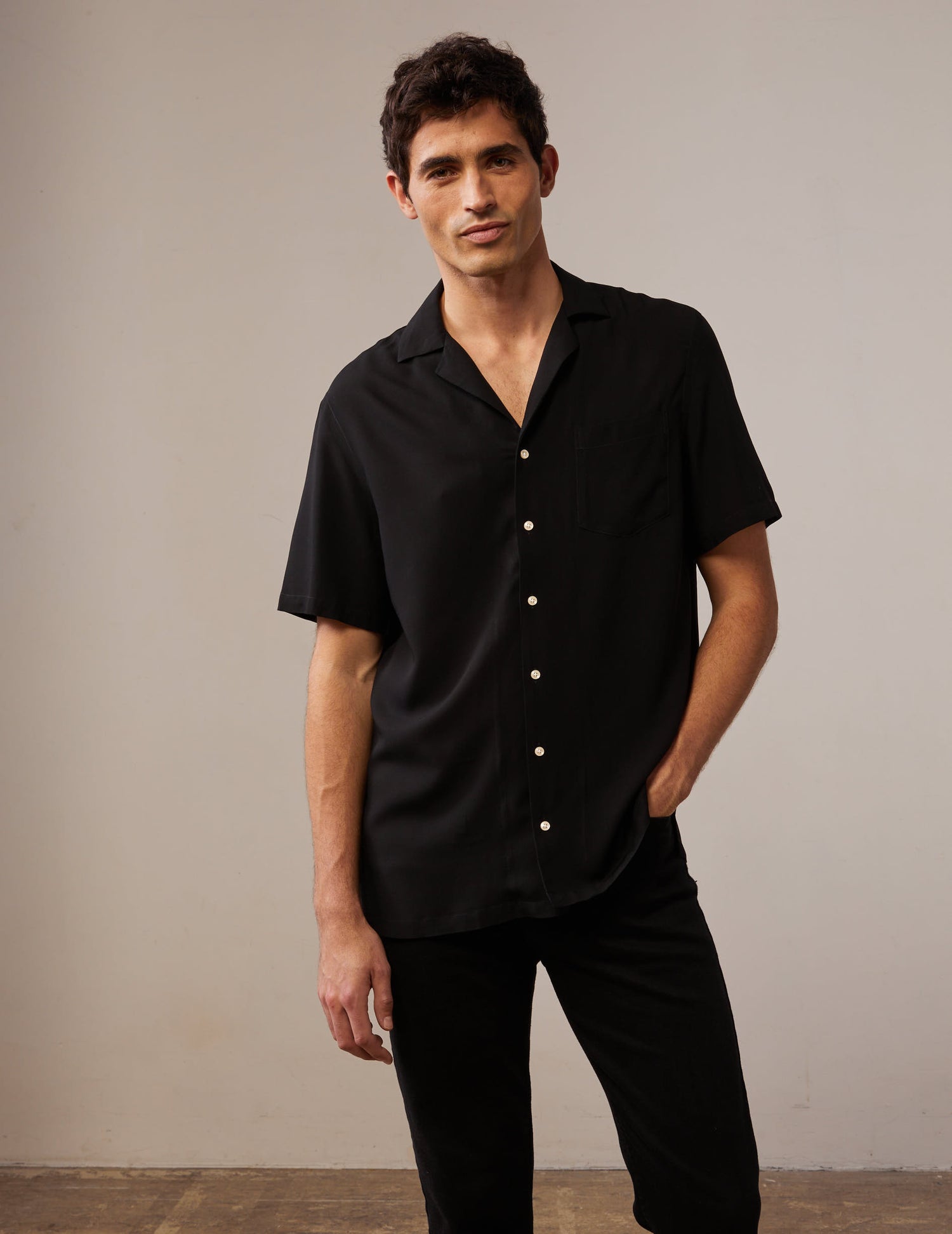 Short sleeve black Hilann shirt - Viscose - Pyjamas Collar#3