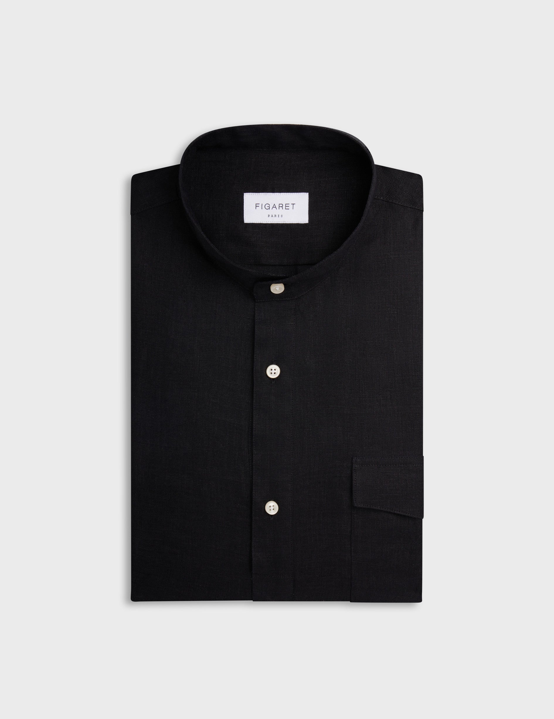 Hilario shirt in black linen - Linen - Officer Collar