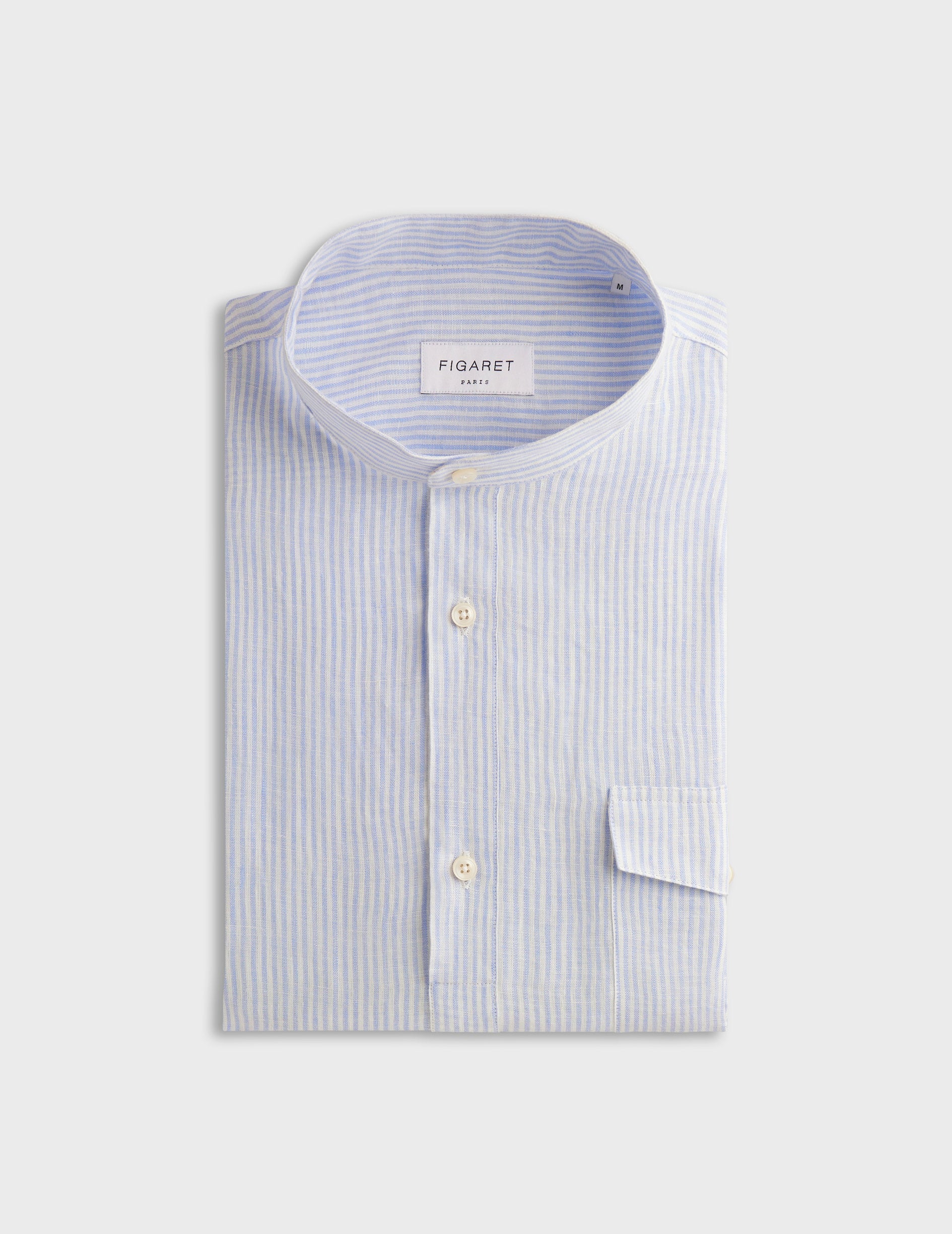 Hilario shirt in light blue striped linen - Linen - Officer Collar