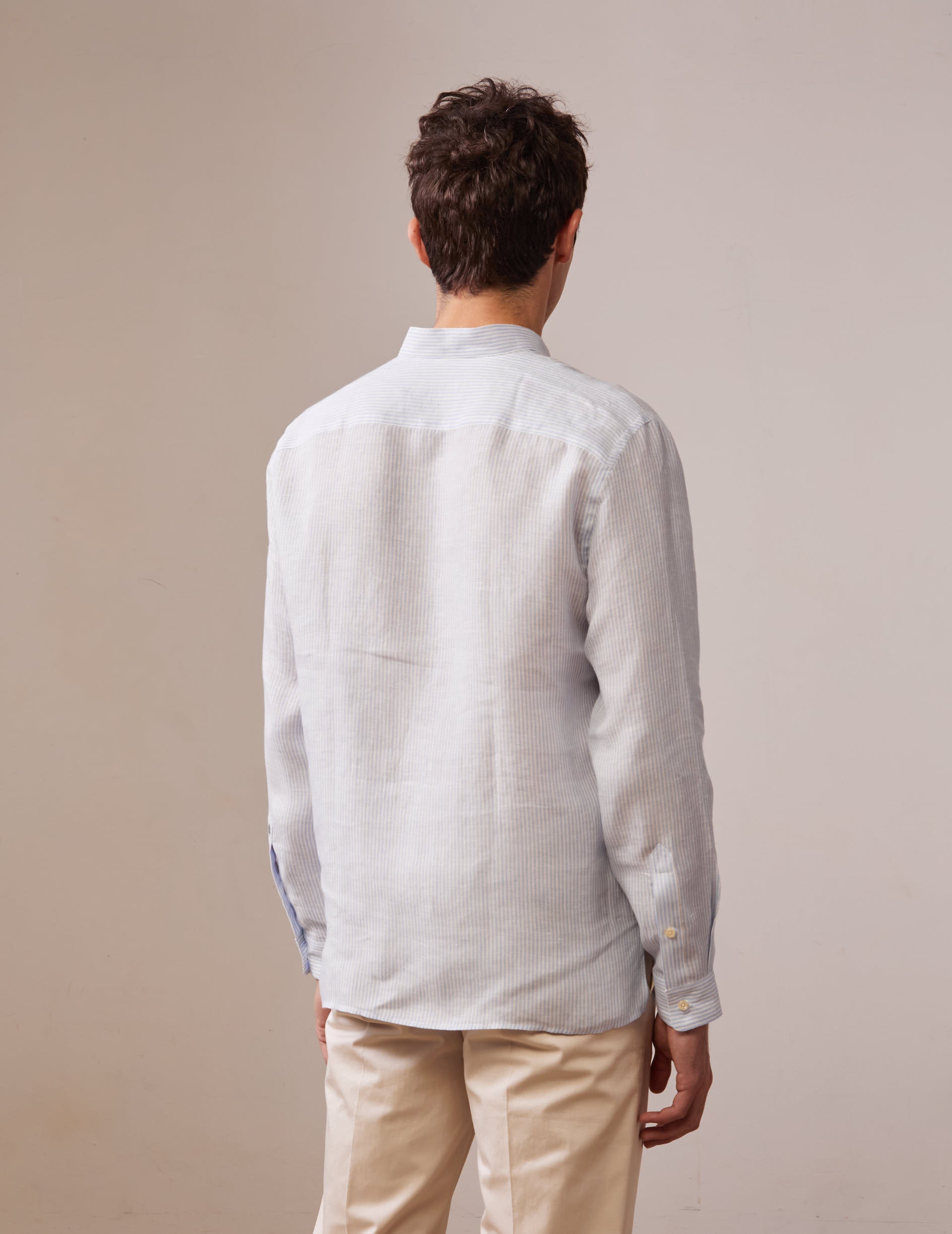 Hilario shirt in light blue striped linen - Linen - Officer Collar