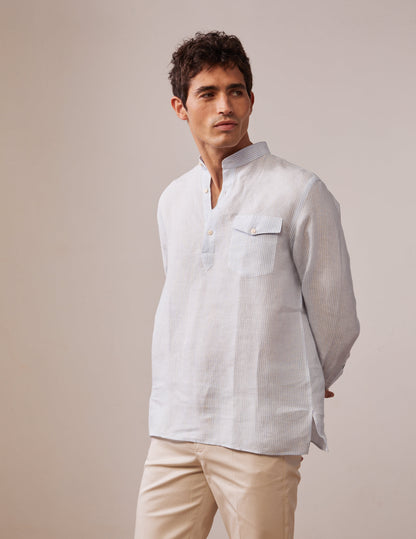 Hilario shirt in light blue striped linen