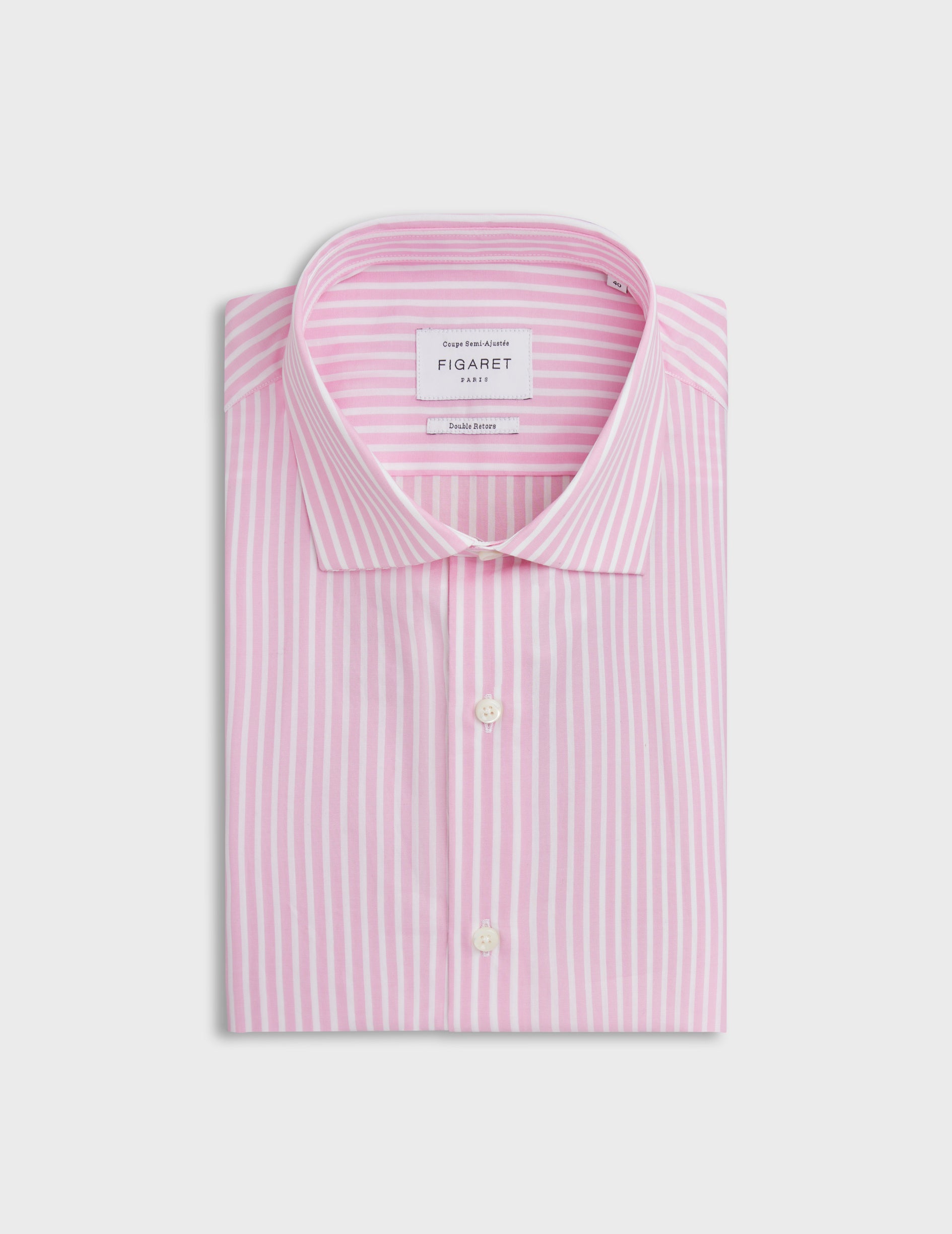 Striped pink semi-fitted shirt - Poplin - Italian Collar