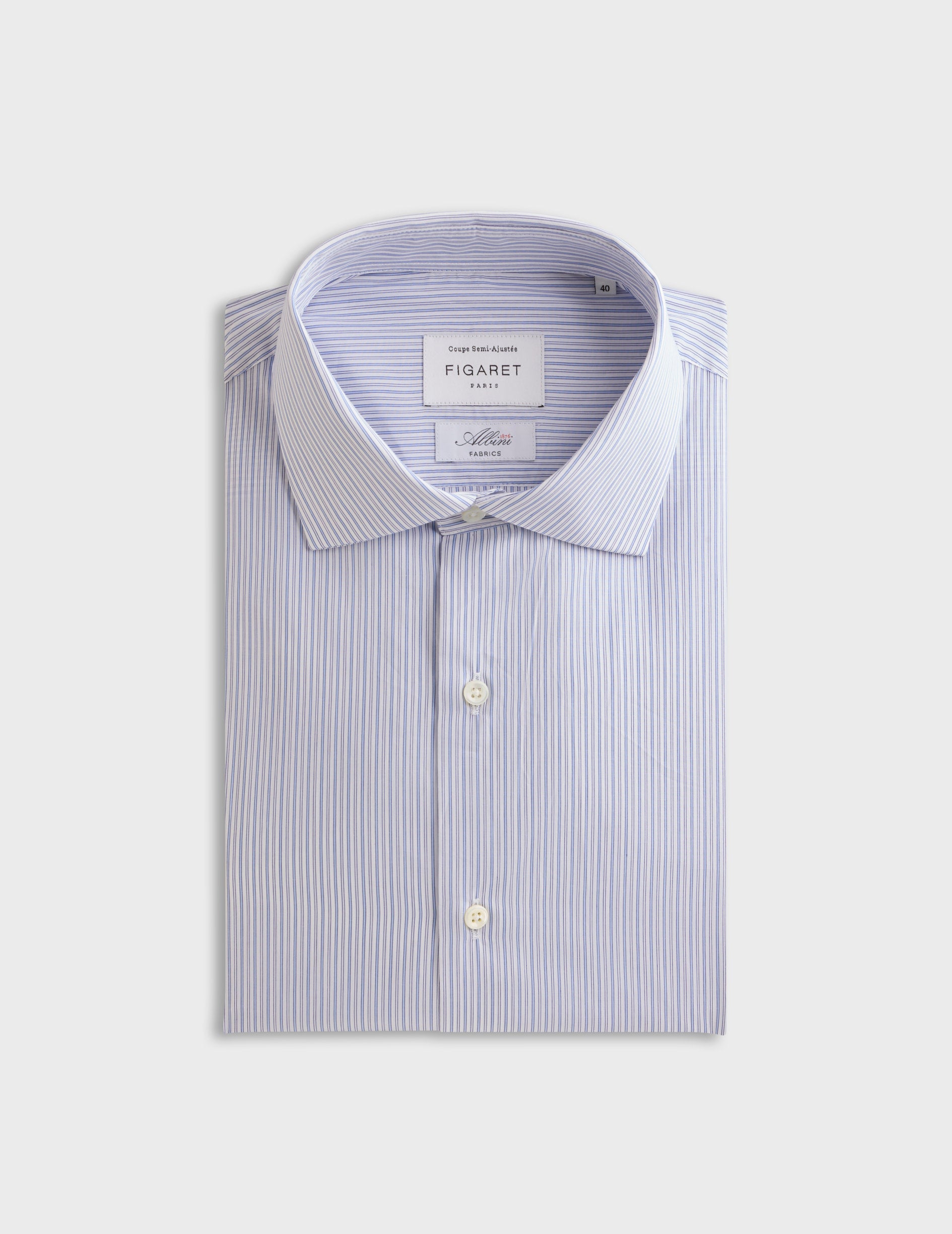 Striped blue semi-fitted shirt - Poplin - Italian Collar