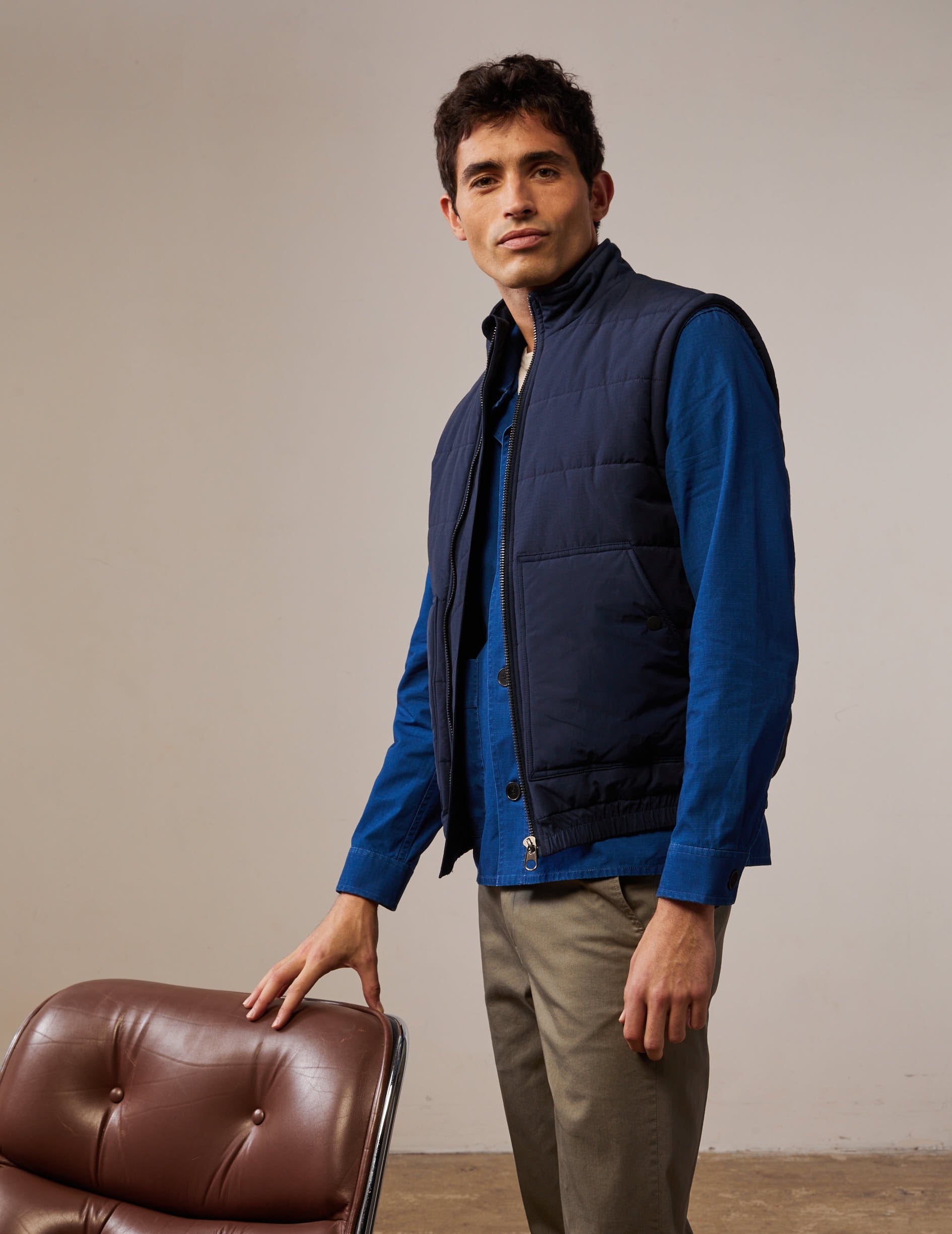 Hayden sleeveless down jacket in navy cotton